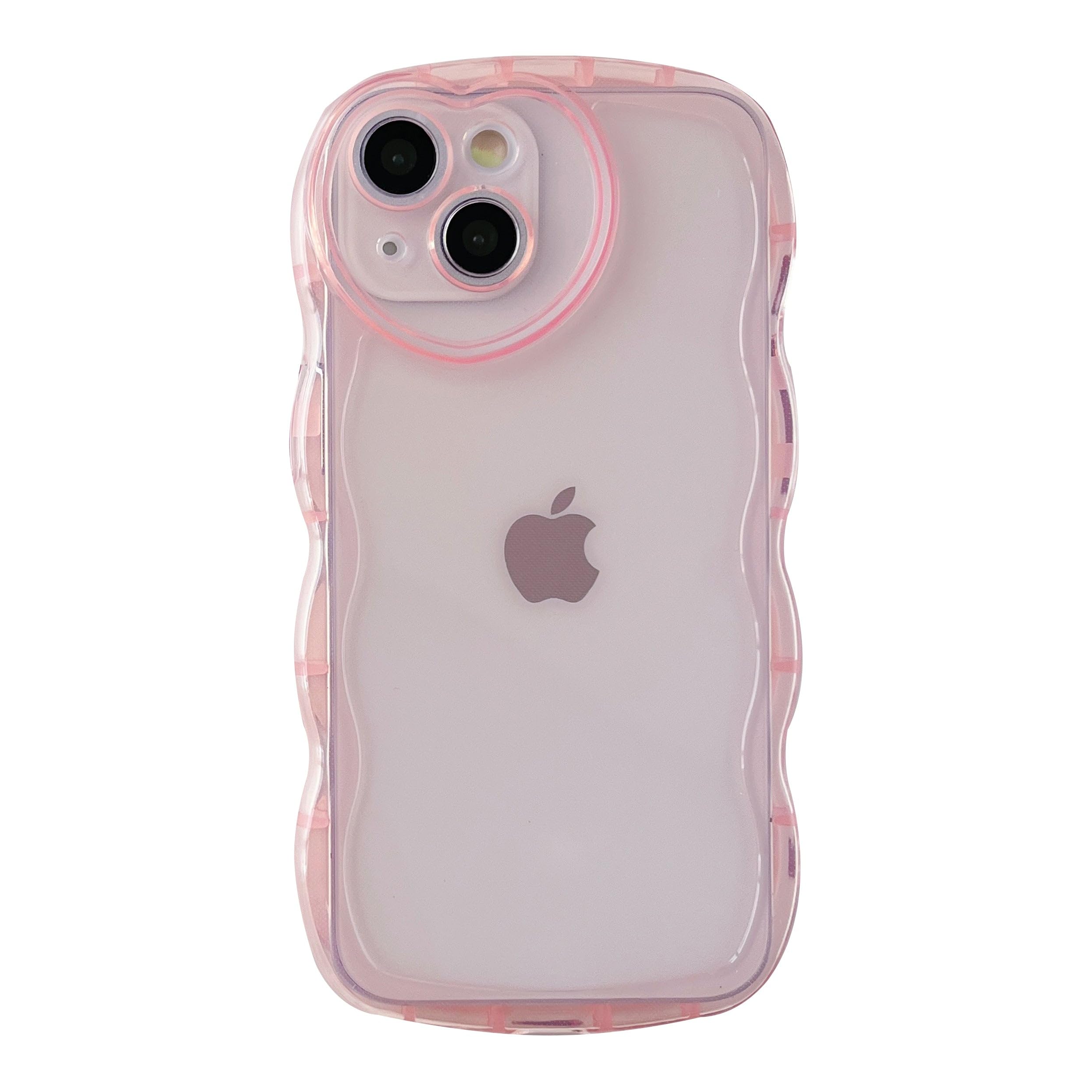 Caseative Curly Wave Shape Love Heart Camera Lens Protection Clear Soft Compatible With Iphone Case (Pink,Iphone Xr)
