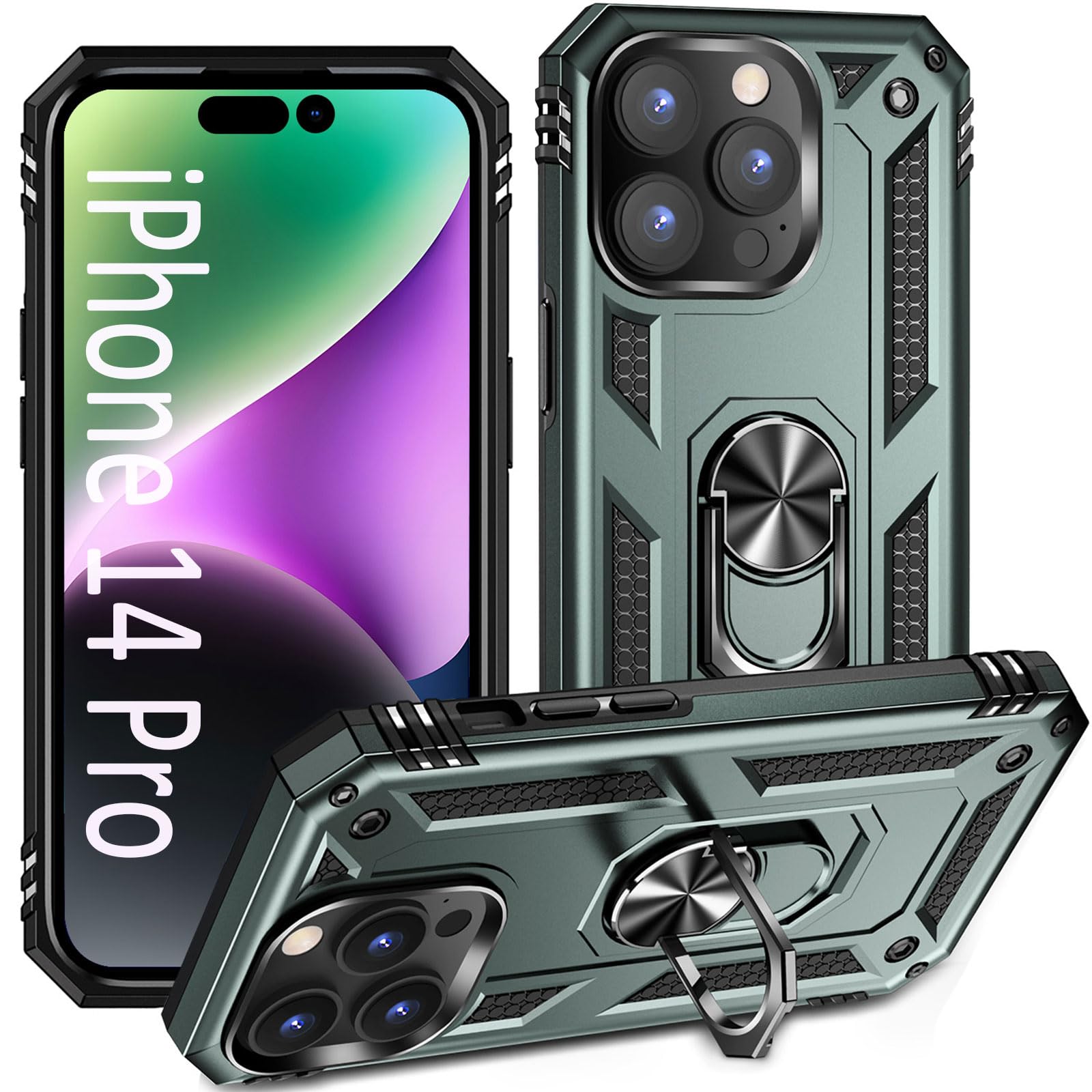 Addit Phone Case For Iphone 14 Pro Case Iphone 14 Pro Phone Case, With Kickstand Ring, Support Magnet Car Mount, Military Grade,