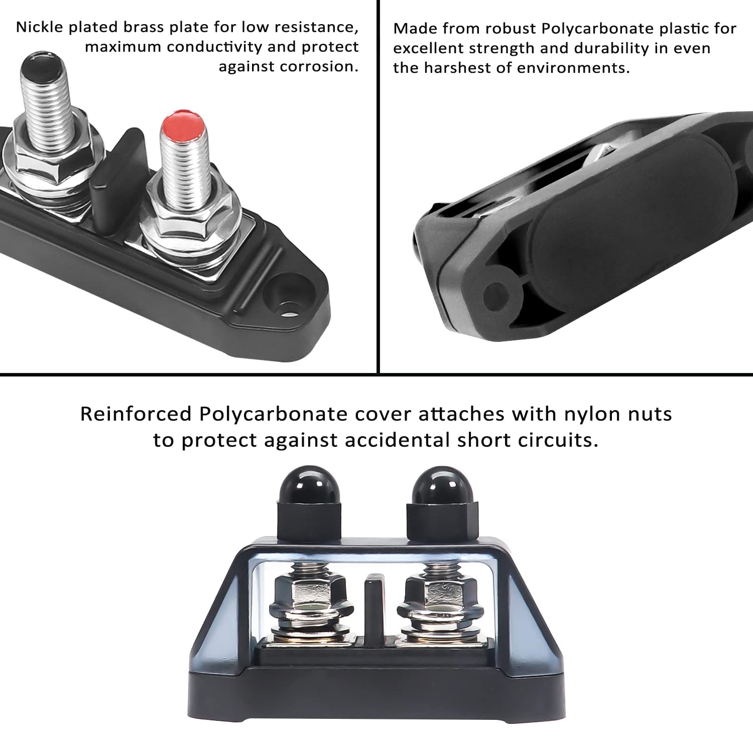 Recoil S2Pg Busbar Dual 5/16    Studs With Divider Positive And Negative 2 In 1 Terminal Power Distribution Block With Ring Term