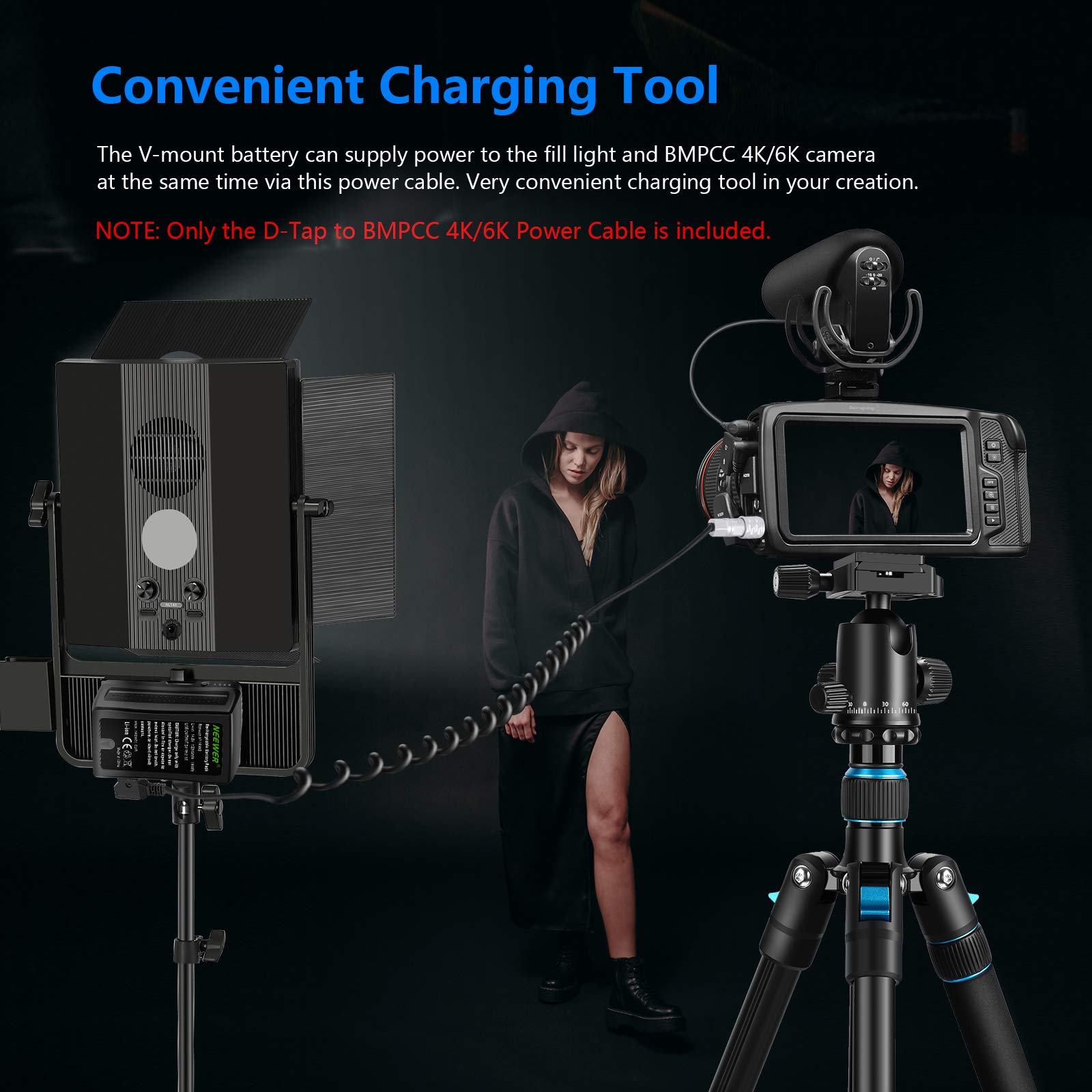 Neewer D-Tap To Bmpcc 4K/6K Coiled Power Cable Compatible With Blackmagic Pocket Cinema Camera 4K/6K Gold Mount V Mount Battery