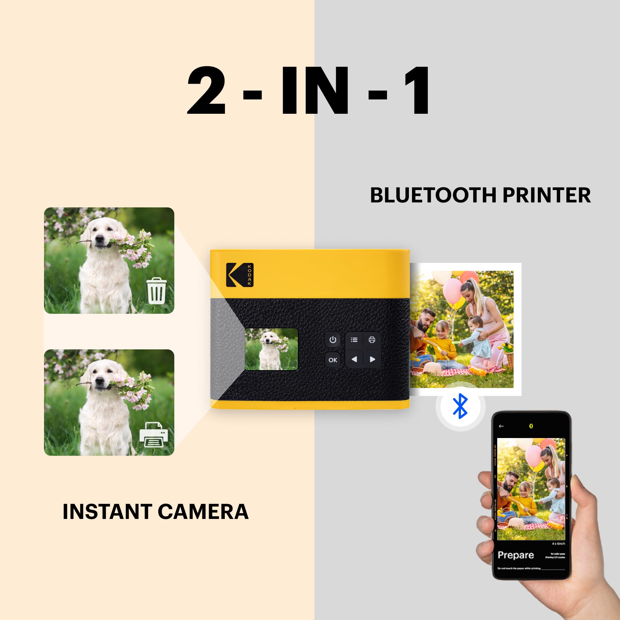 Kodak Mini Shot 3 Era 4Pass 2-In-1 Instant Camera And Photo Printer (Yellow, Camera + 8 Sheets)