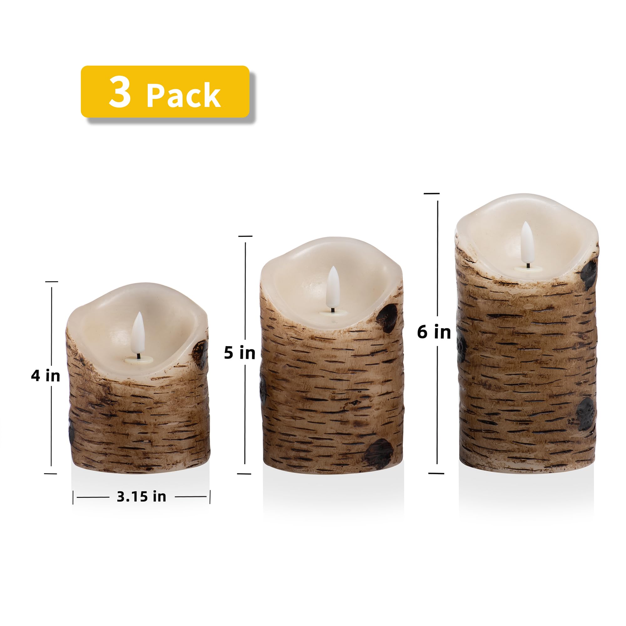 Aku Tonpa Birch Bark Effect Flameless Candles Battery Operated Pillar Real Wax Flickering Electric Led Candle Sets With Remote C