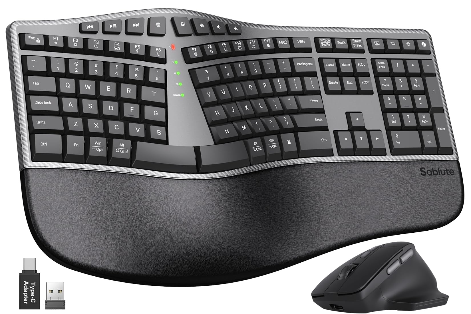 SABLUTE Ergonomic Wireless Keyboard and Mouse, Rechargeable, Split, Win/Mac