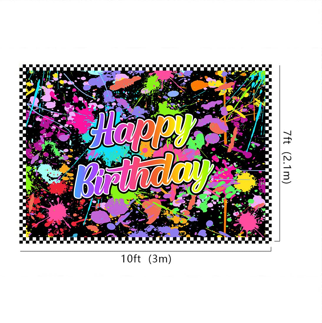 Lofaris Neon Glow(Not Glow) Birthday Party Photography Backdrop Colorful Graffiti Splatter In The Dark Happy Birthday Background