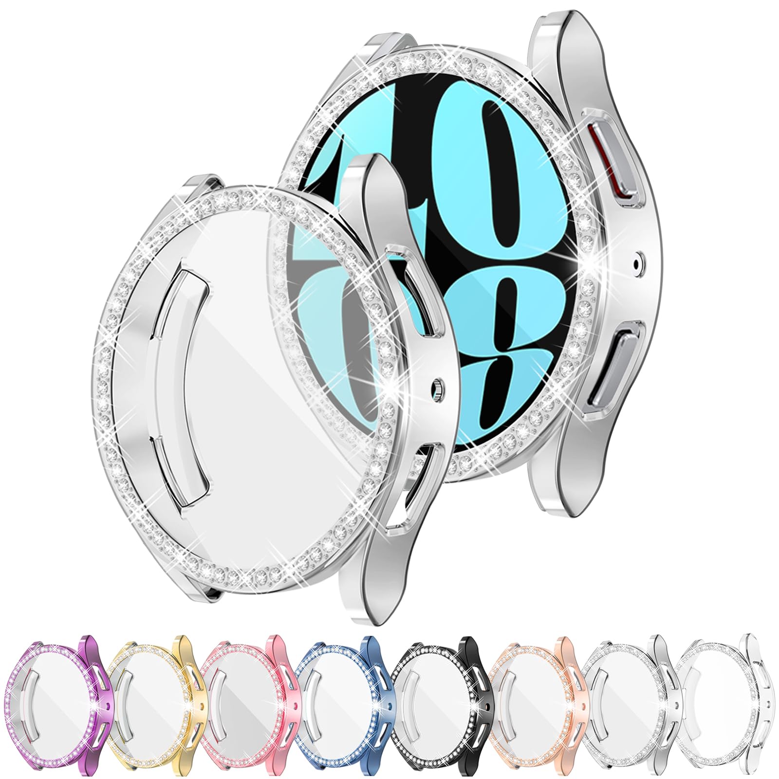 [8Pack] Richone Screen Protector Compatible With Galaxy Watch 6 44Mm, Glitter Rhinestones Protective Case For Samsung Smart Watc