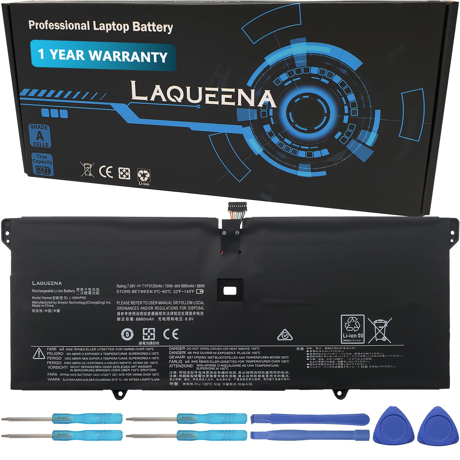 Laqueena L16M4P60 Laptop Battery Compatible With Lenovo Yoga 920 920 13Ikb 920 131Kb 920 13Ikb 80Y7 80Y8 81Tf Ideapad Flex Pro 1