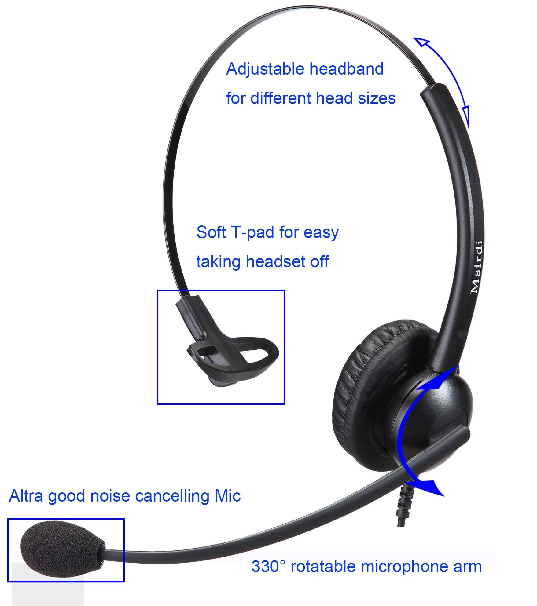 Mairdi Telephone Headset With Noise Canceling Microphone & His Cable For Avaya Ip 1608 1616 9601 9608 9611 9611G 9620 9621 9640