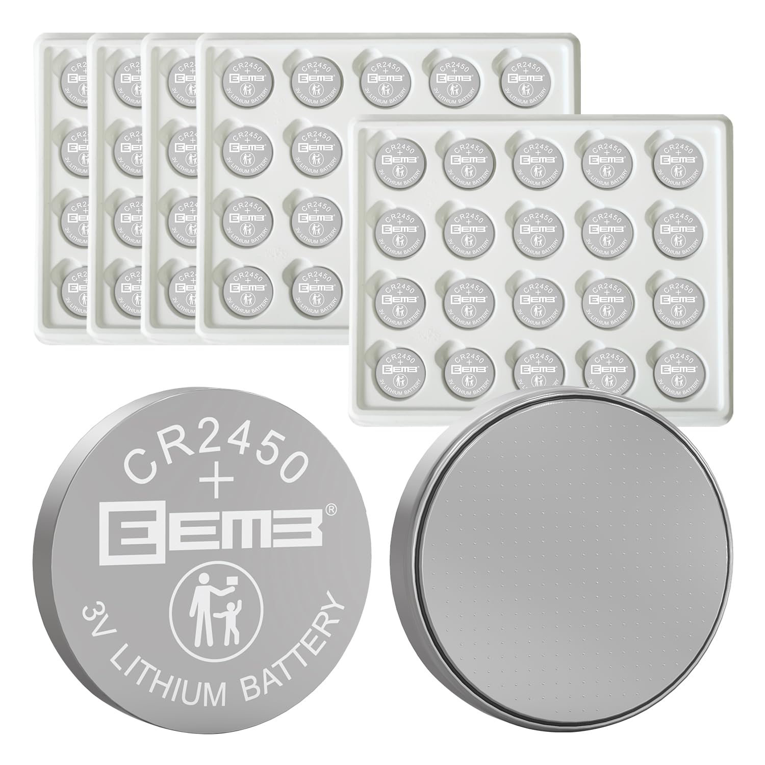 Eemb 100 Pack Cr2450 Battery 3V Lithium Battery 2450 Button Coin Cell Batteries Dl2450?Ecr2450?Br2450 For Watch Tea Lights Votiv