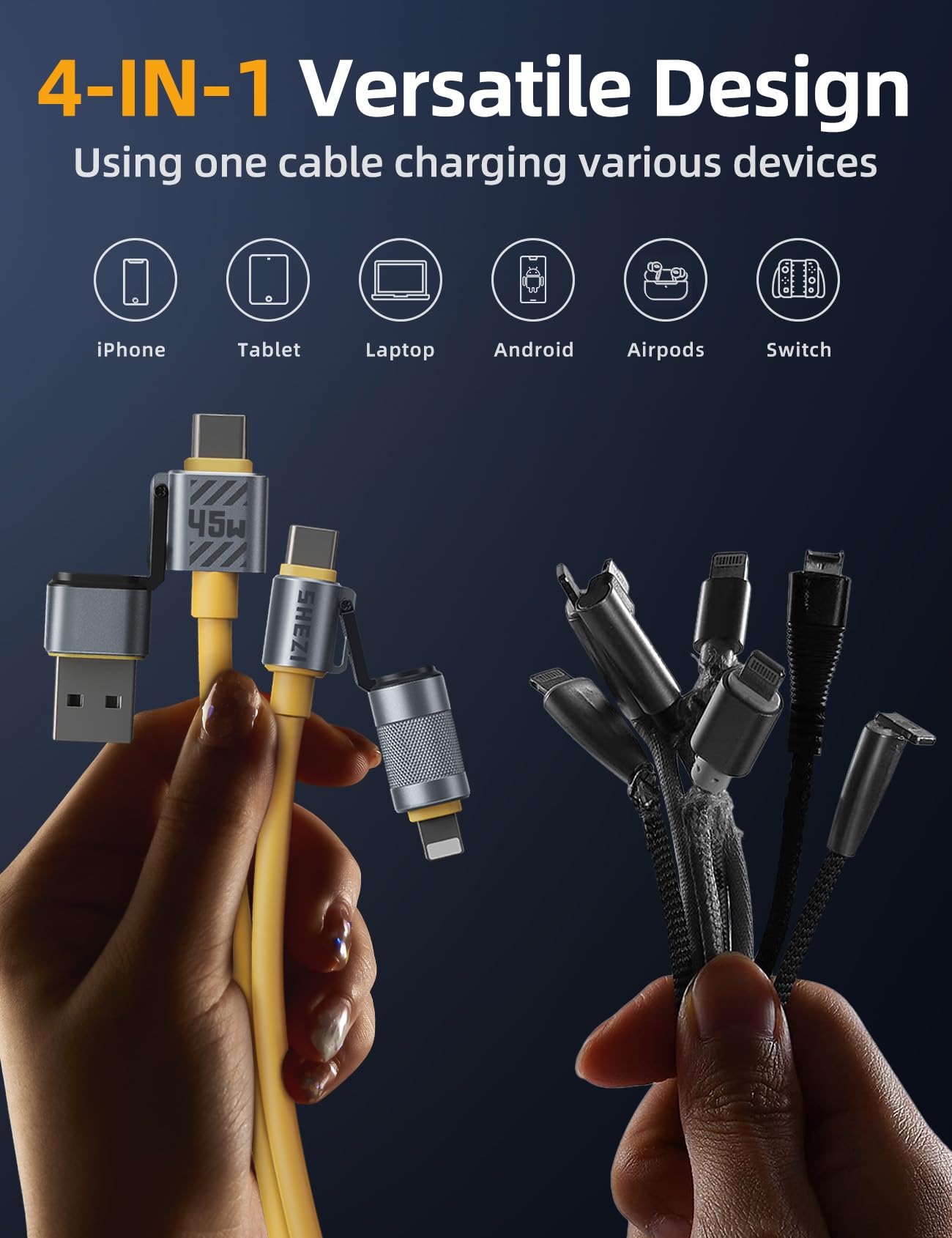 [One Is Enough] 4In1 Usb C To Lightning Cable,180W [High Speed Charging&Fast Data Transfer][Carplay&Android Auto Support] Multi