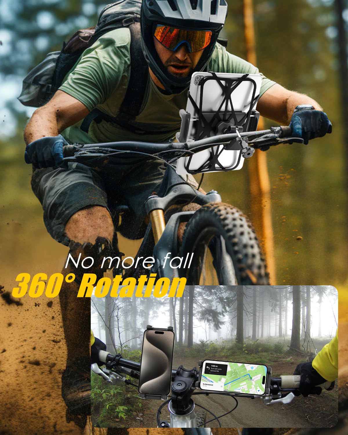 Wukanleng Motorcycle Phone Tablet Mount For 3/4''-11/4'' Handlebar, Dual Protection Bike Tablet Holder Fits 4-11'' Devices, Bicy