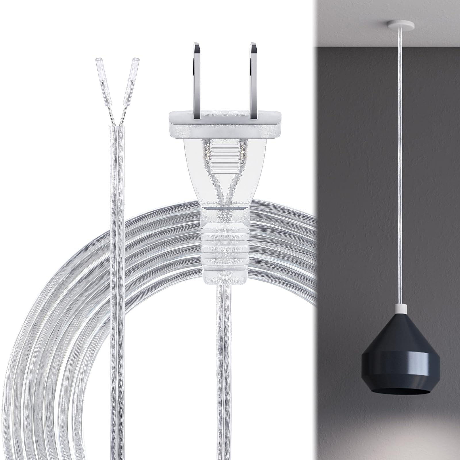 Saysurey Lamp Cord With End Plug Replacement Electric Lamp Wire Clear 18/2 Spt 1 Wire Stripped End Ready For Wiring Repair Part