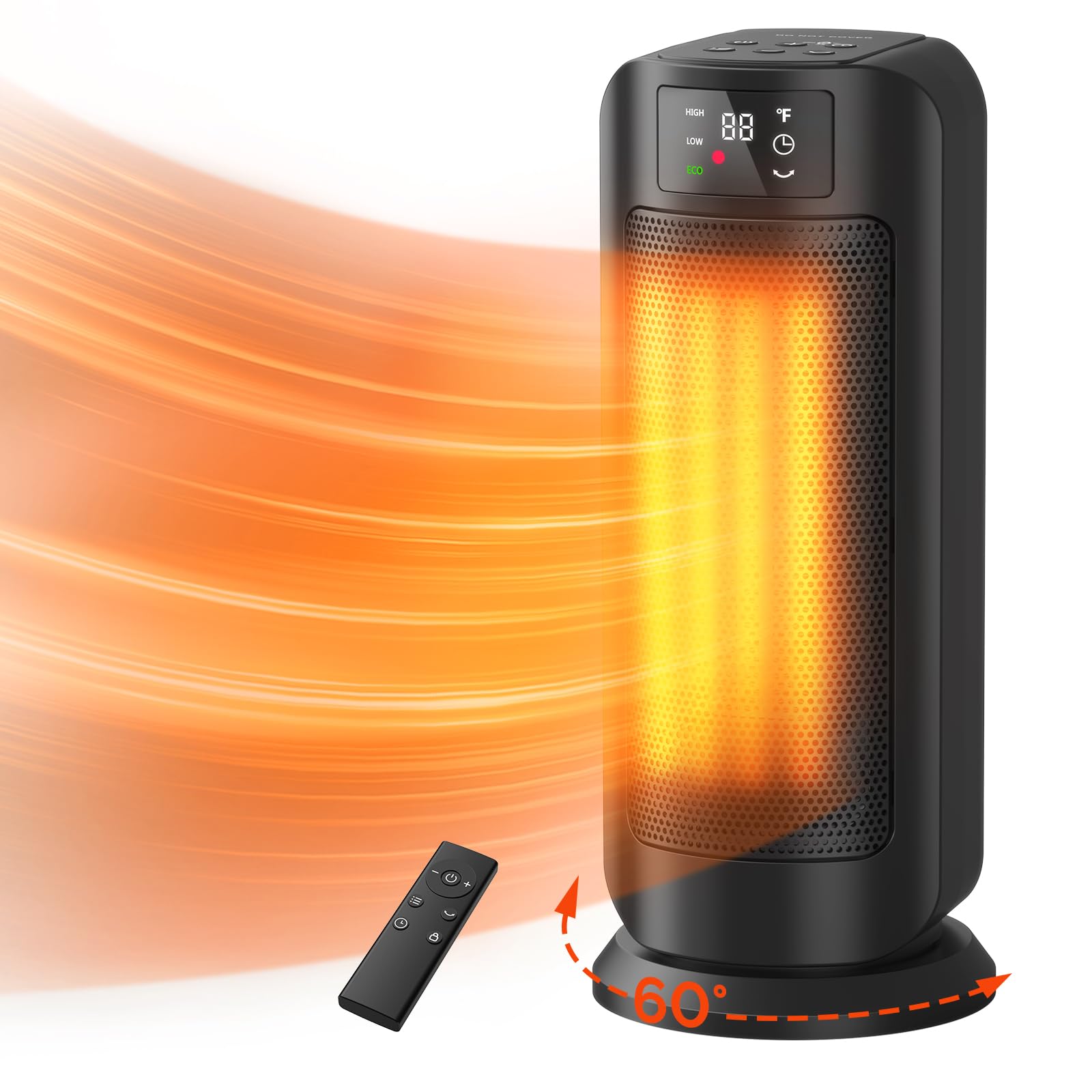 1500W Portable Electric Space Heater, Fast Heating Ceramic Heaters For Indoor Use With Thermostat, 4 Modes,60 Oscillating,24H Ti