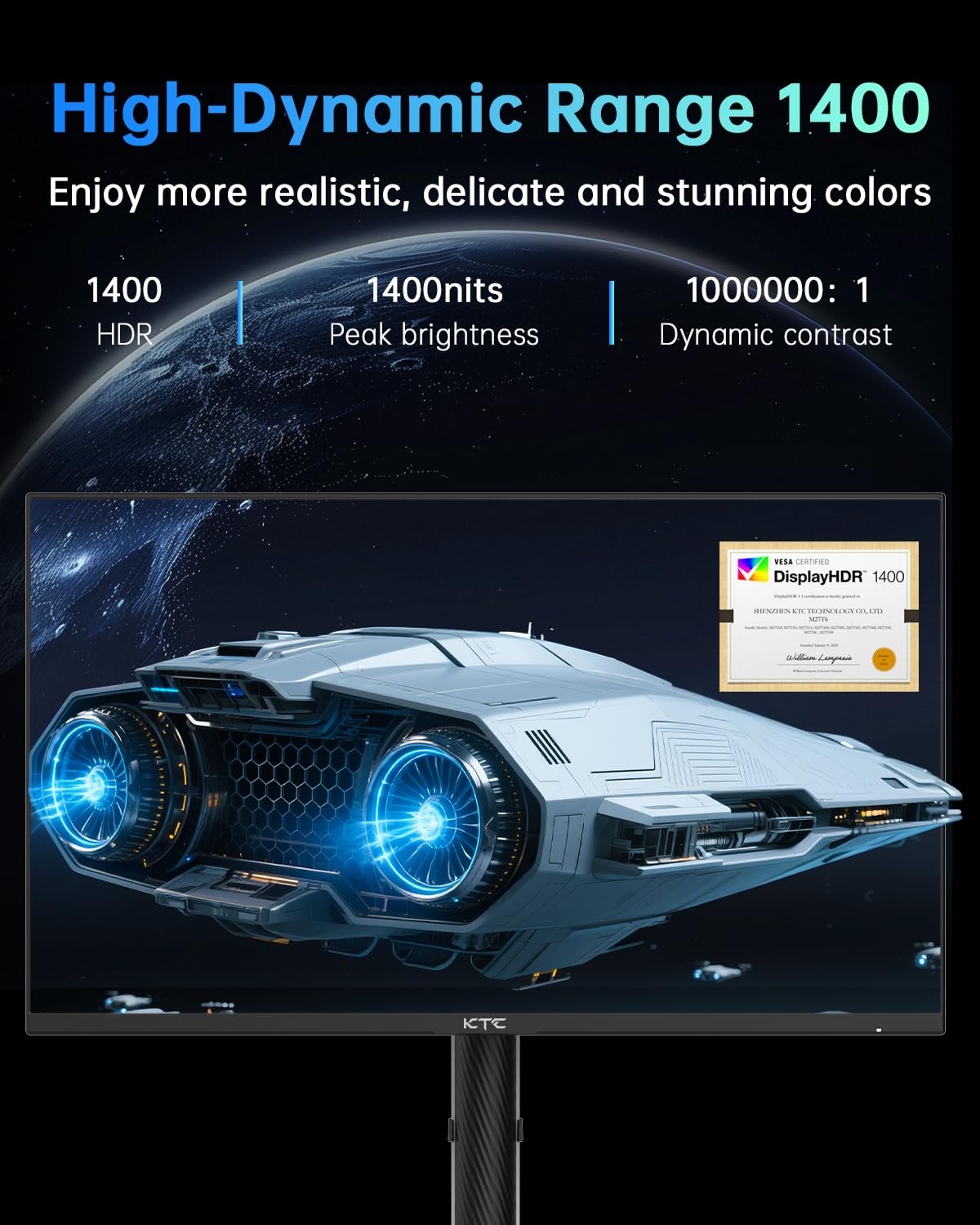 Ktc 27 Inch Mini Led Gaming Monitor - 1440P Monitor 2K, Hdr1400, 180Hz, Adaptive Sync, 148% Srgb, Hdmi 2.0 X 2, Displayport 1.4