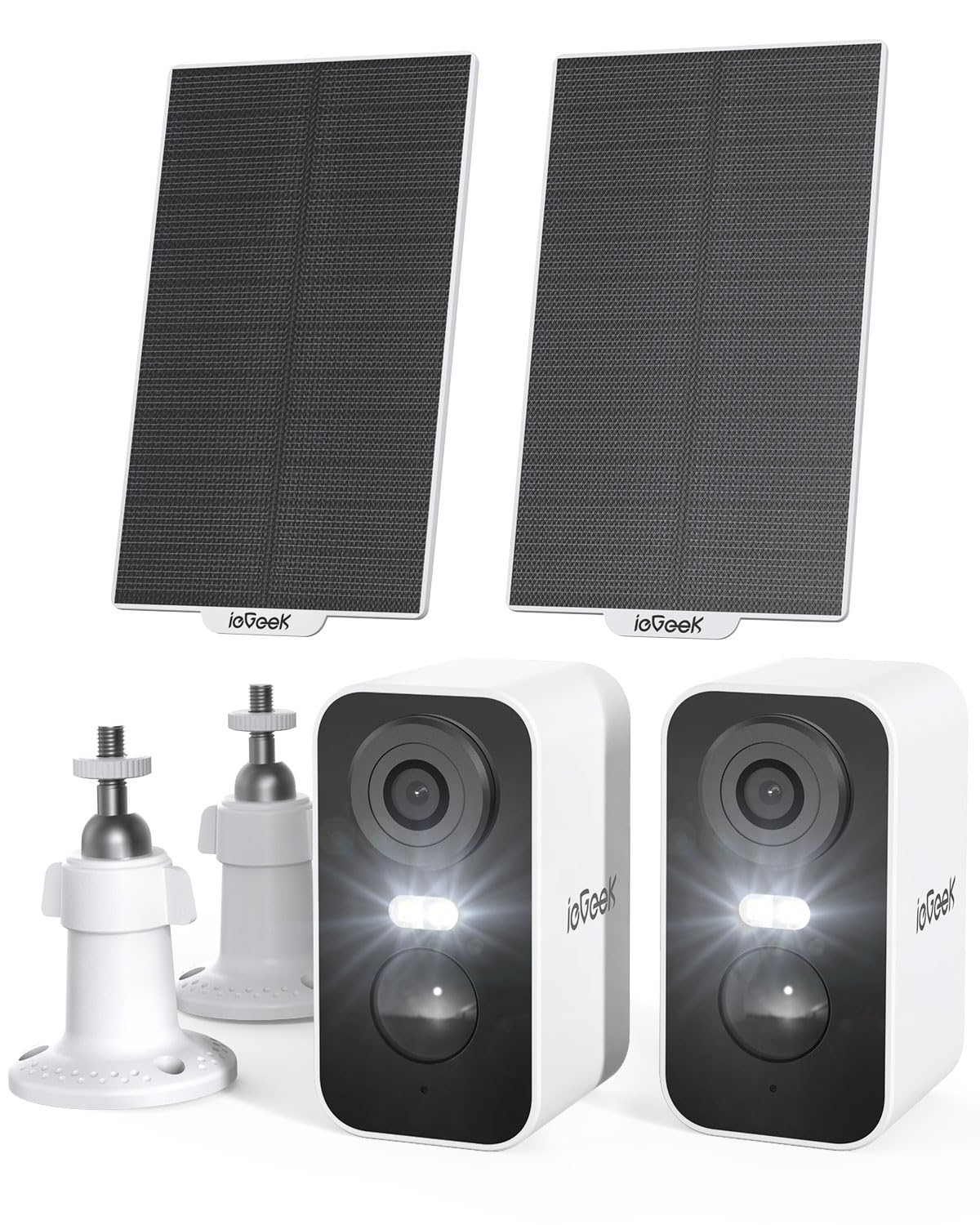 Iegeek Solar Security Cameras Wireless Outdoor, 2 Pack 2K Wifi Battery Camera System For Home Surveillance, Battery Powered Cam With 3Mp Color Night Vision, Pir, Ai, 2 Way Talk, Ip65, Works With Alexa