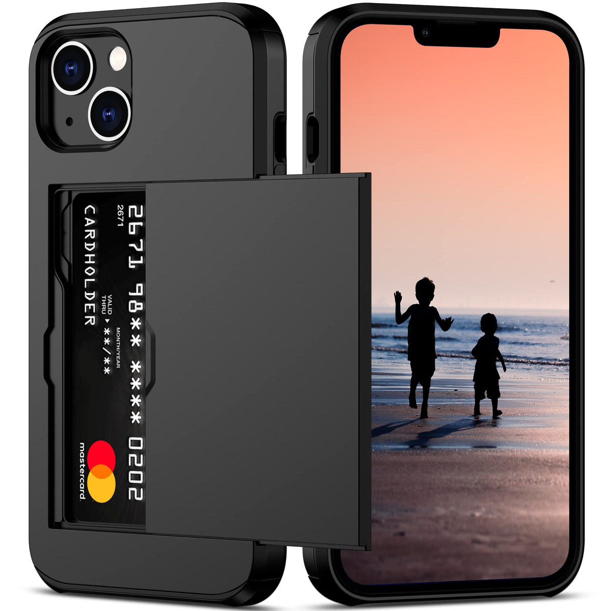 Nvollnoe For Iphone 14 Case With Card Holder Heavy Duty Protective Dual Layer Shockproof Hidden Card Slot Slim Wallet Case For I