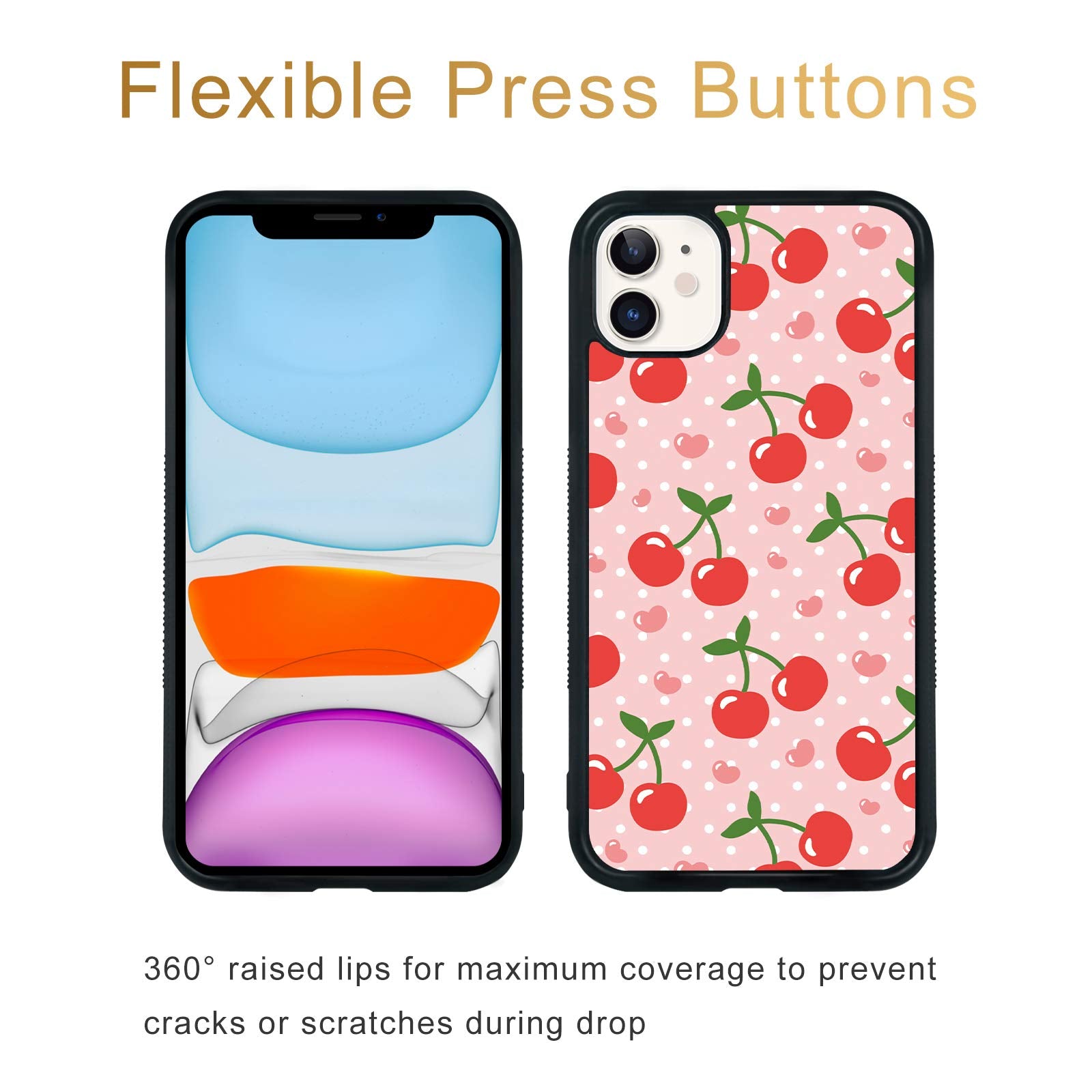 FANXI iPhone 11 6.1 Inch Shockproof Protective Phone Case TPU Aluminum Pink Cherry