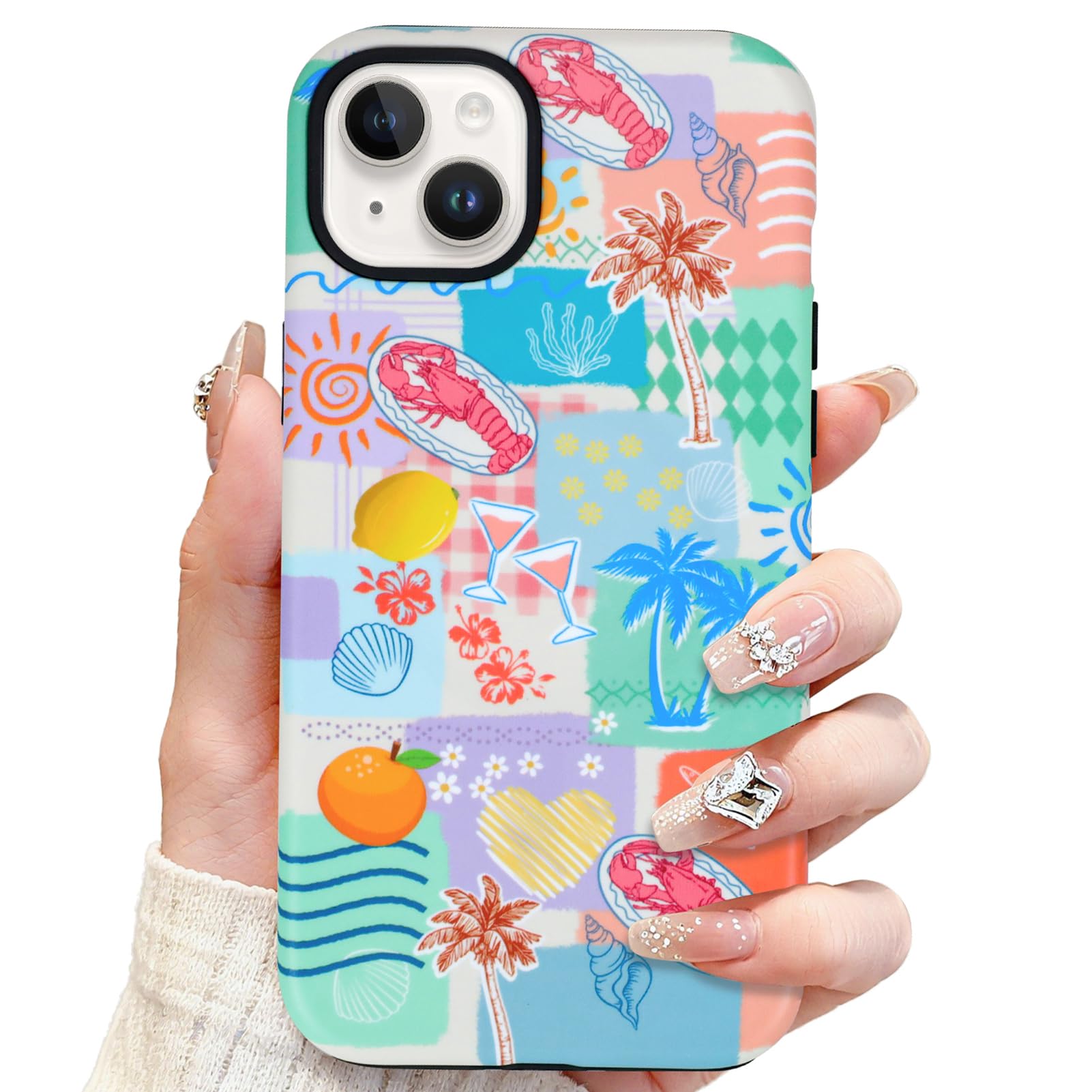 SOKAD Magnetic Beach Collage Phone Case for iPhone 15, Cute Sea Summer Collage Pattern Compatible with Magsafe Matte Protective 