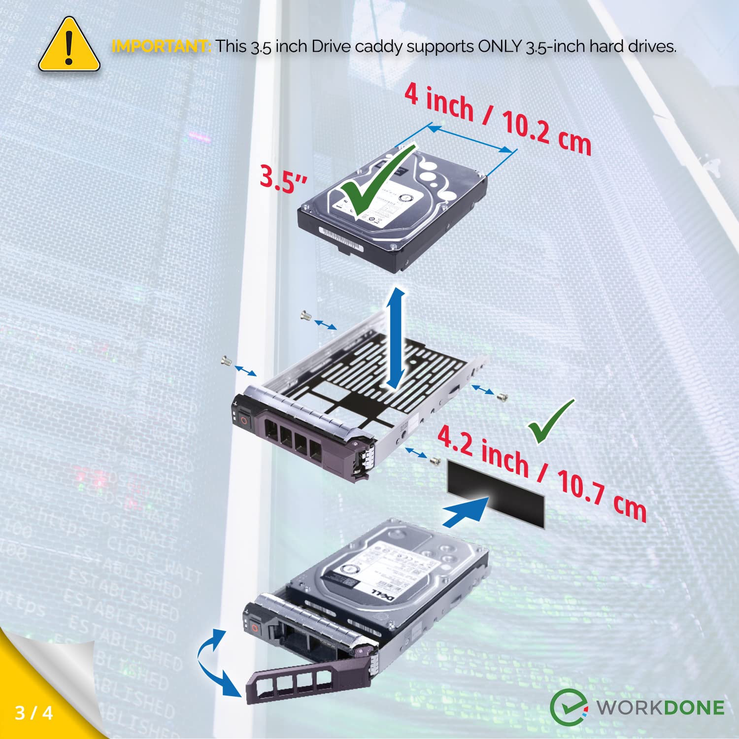 WORKDONE 3.5 inch Hard Drive Caddy for Dell PowerEdge 11th-14th Gen Servers Metal Silver Gray Bronze