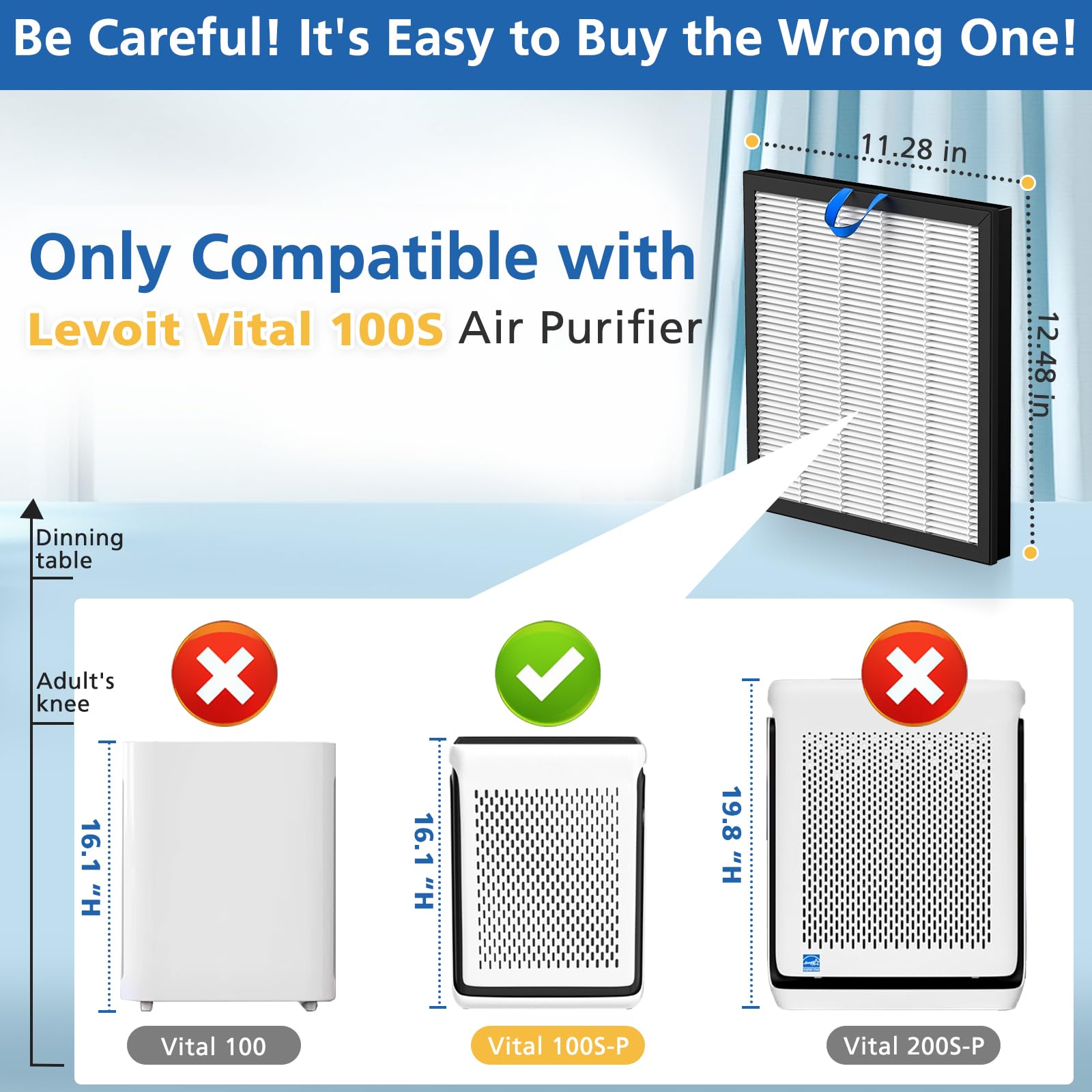 2 Pack Vital 100S Replacement Filter Compatible With Levoit Vital 100S Air Purifie R, 3 In 1 H13 Grade True Hepa, High Efficienc