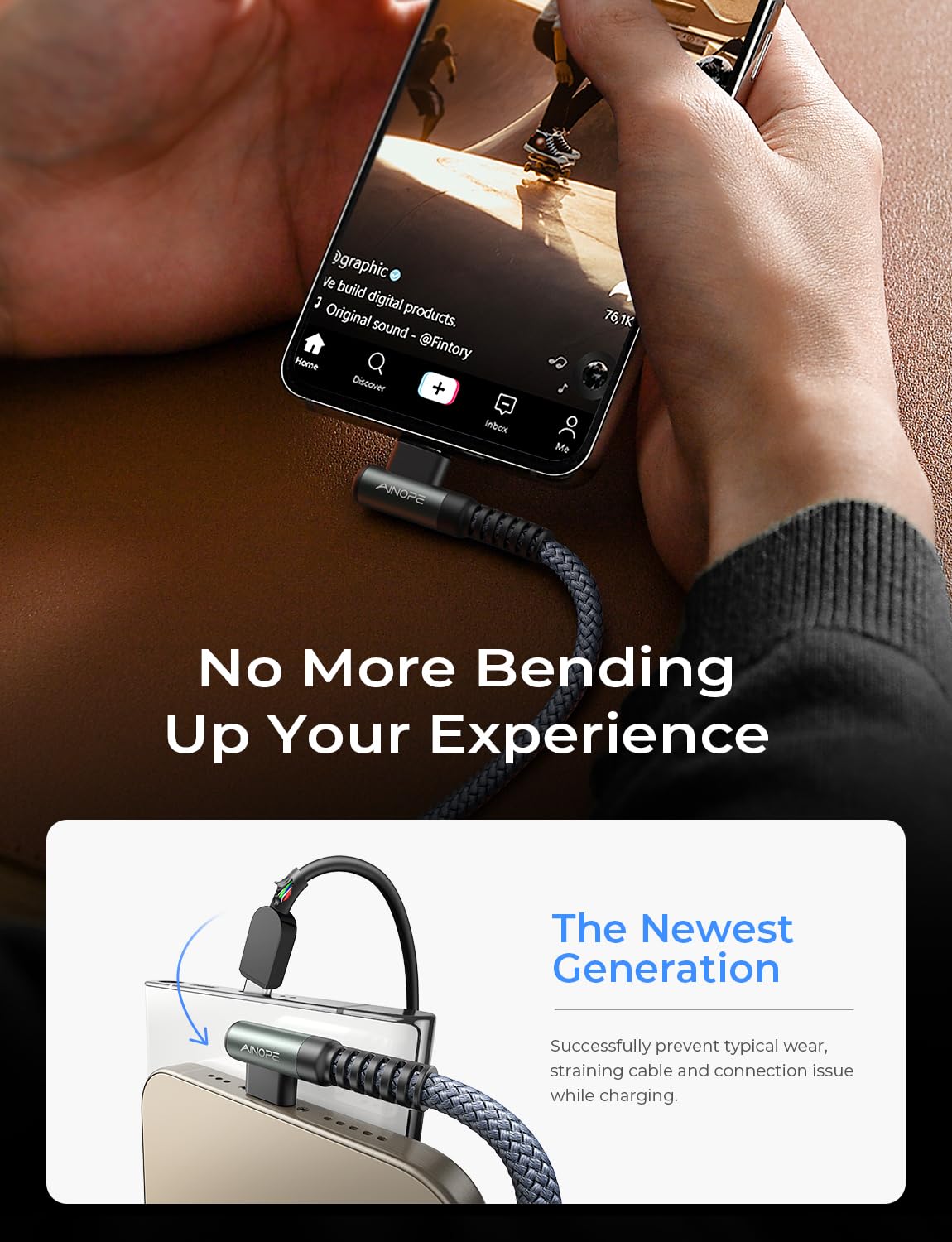 Ainope Right Angle Usb C To Usb C Cable 3.3Ft 60W 2 Pack Usbc To Usbc For Iphone 15 Pro Max Car Charger Cord Fast Charging Compa