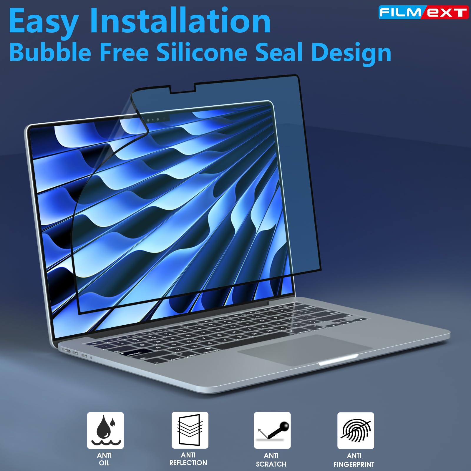 Filmext Macbook Air 15 Inch Screen Protector (2024 2023,M3 M2), Anti Glare Anti Blue Light Filter Bubble Free Eye Protection Mac