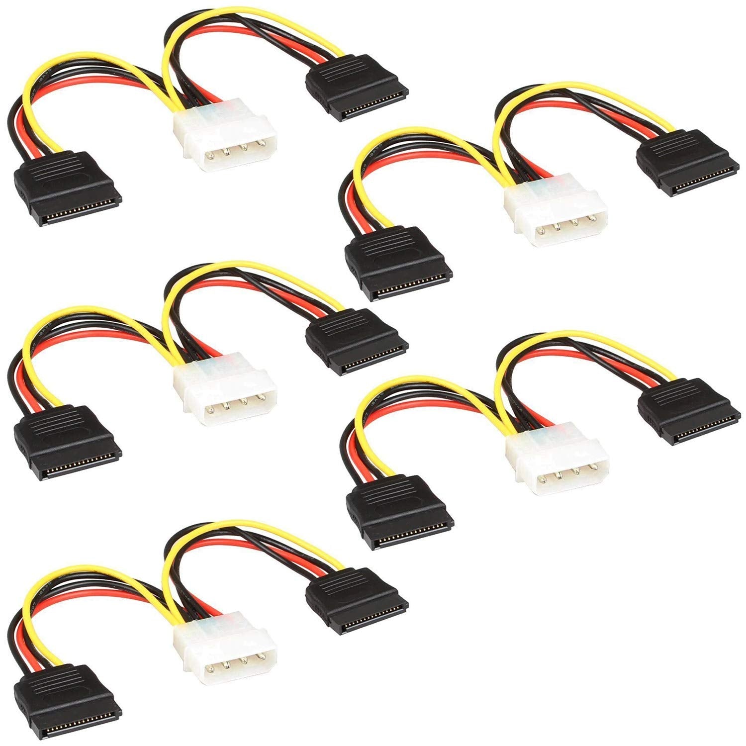 Jacobsparts (5 Pack) Molex To Sata Power Cable Splitter Adapter Extension, 8'' 20Cm 18Awg