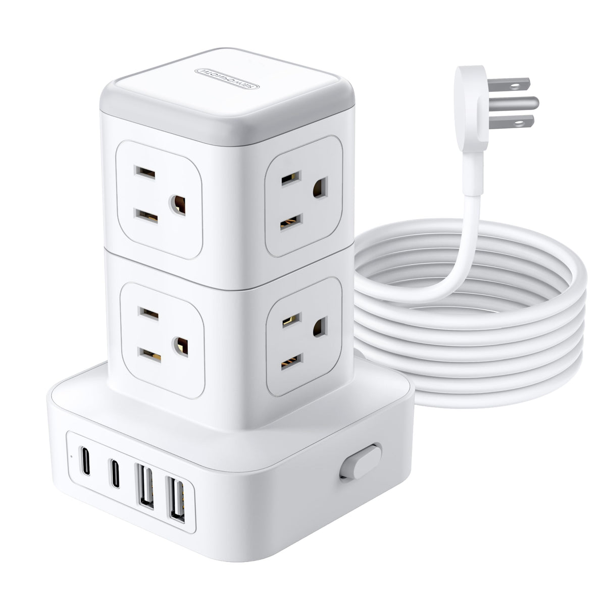 Power Strip Tower With Usb Ports, 5 Ft Ntonpower 1080J Surge Protector Extension Cord, 8 Ac Outlets With 4 Usb (2 Usb C), Mounta