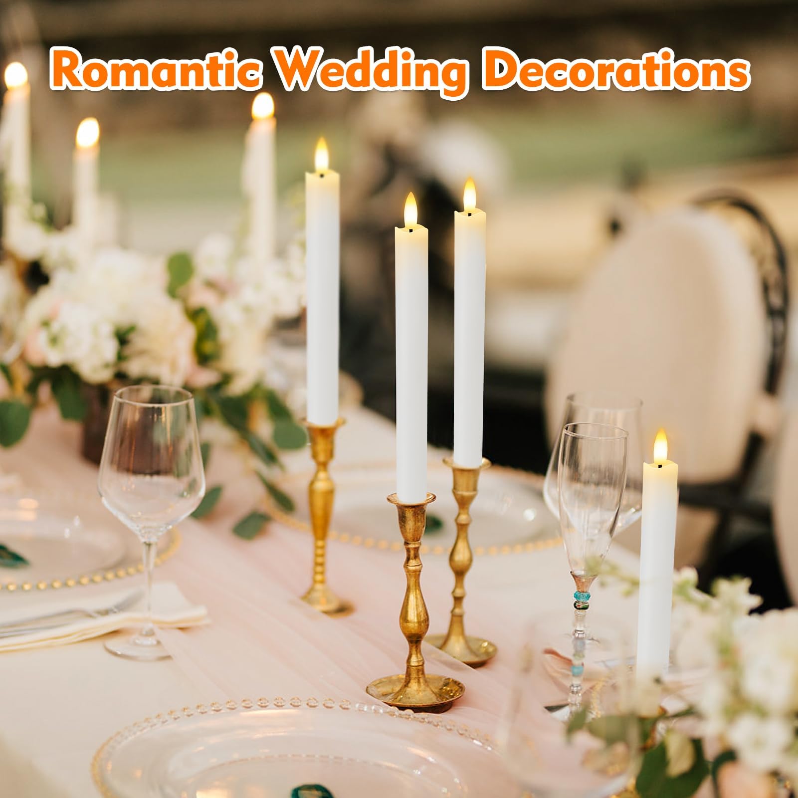 Hinzer 6 Pcs Flameless Taper Candles With Remote & Timer 9.6 Inch Real Wax Battery Operated Led Warm 3D Wick Flickering Window C