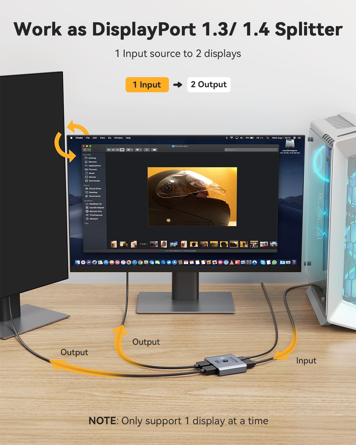 Vilcome Displayport Switch 8K Splitter, Plug & Play, One Button Switching, Bidirectional Display Port Switcher Box 2 In 1 Out/ 1