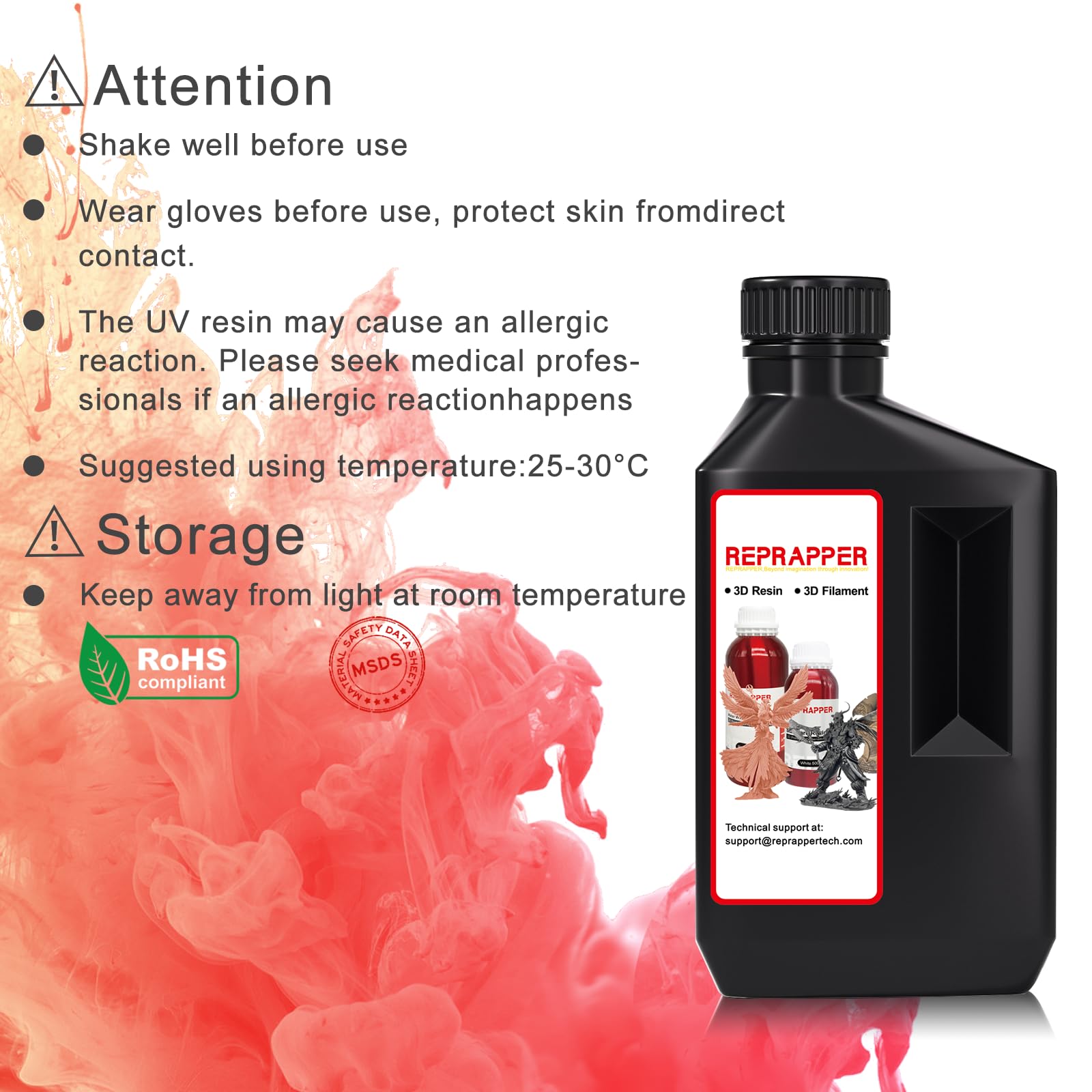 Reprapper Dual Color Water Washable 3D Printer Resin, 405Nm Fast Uv Curing Color Change 1Kg 3D Printing Resin Photopolymer Sensi