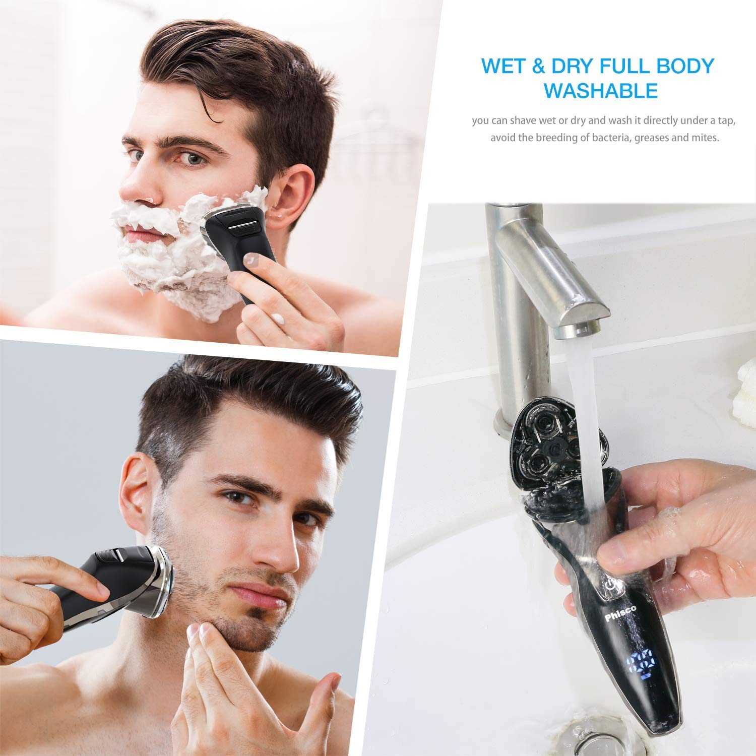Phisco Electric Shaver Razor For Men With Floating Rotary Razor Ipx7 Led Display Rechargeable Dry/Wet Men'S, Electric Shavers Fo