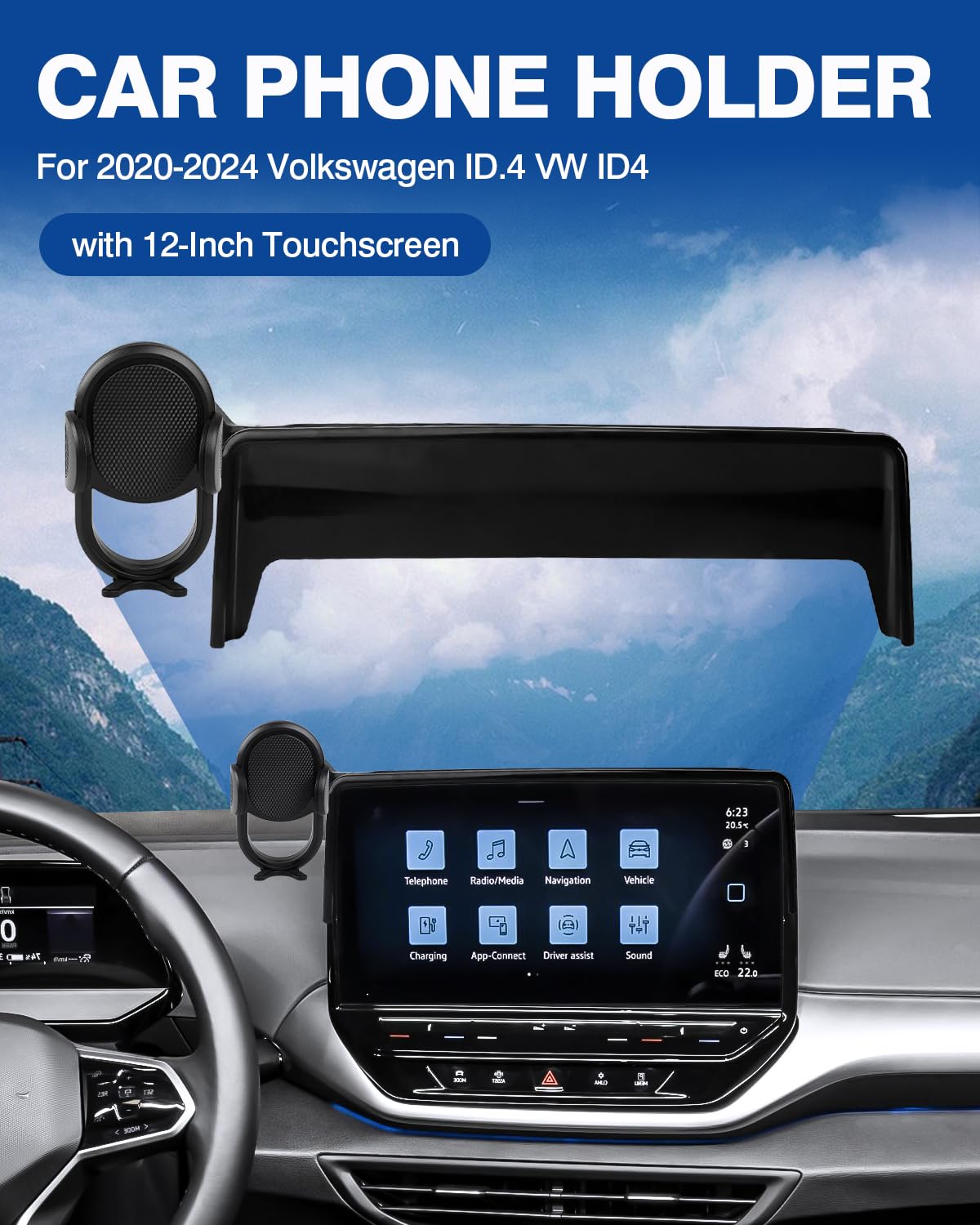 Autorder Car Phone Holder For 2020-2024 Volkswagen Id.4 Vw Id4 Accessories Phone Mount With Dash Organizer 12-Inch Screen Cell P
