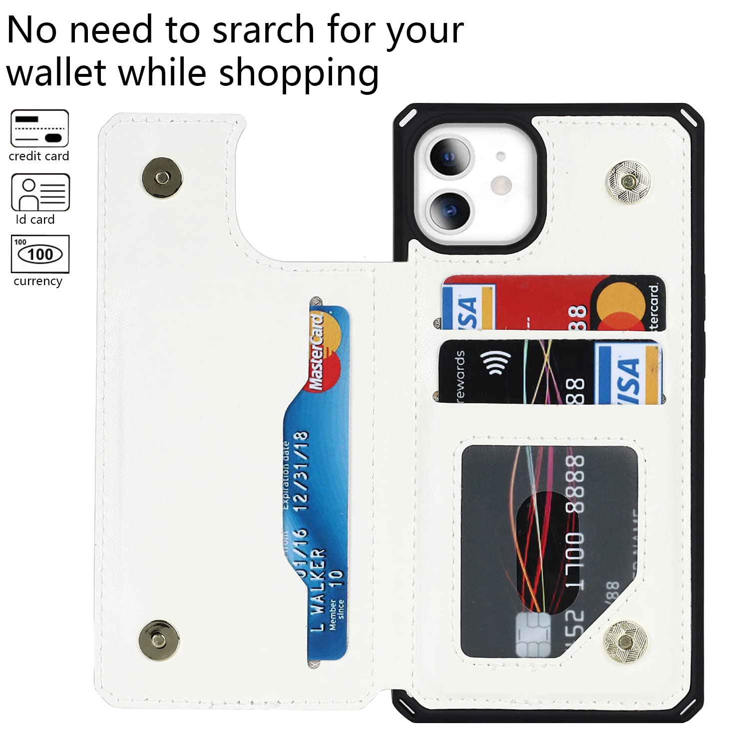 Cavor For Iphone 11 Wallet Case With Card Slots Holder,Leopard Grain Pu Leather [Kickstand Feature][Wrist Strap] Double Magnetic