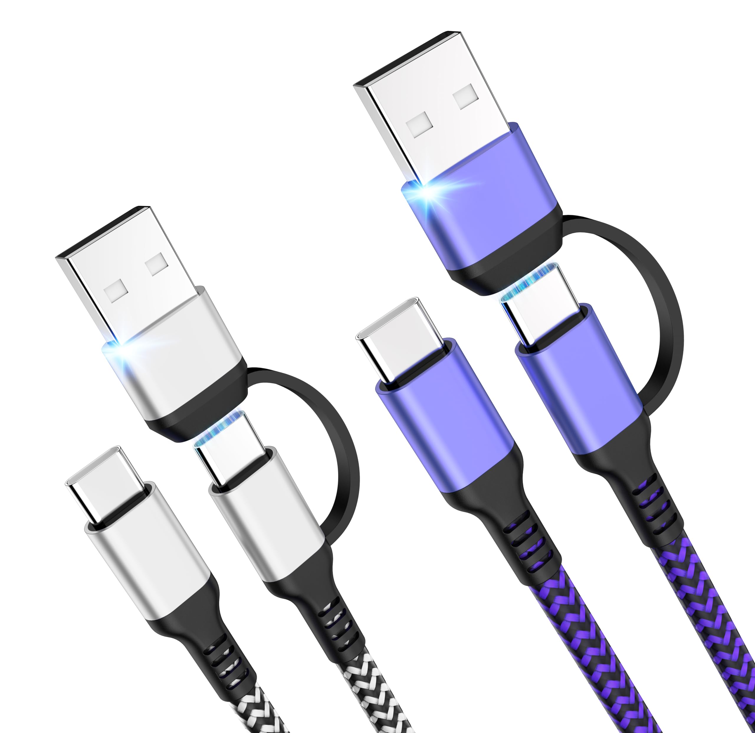 Qqlike Usb C Cable 6Ft, 2Pack 60W 2In1 Charging Cable Type C Charger Fast Charging Cable Nylon Braided Usb A/C To Usb C Cable Fo