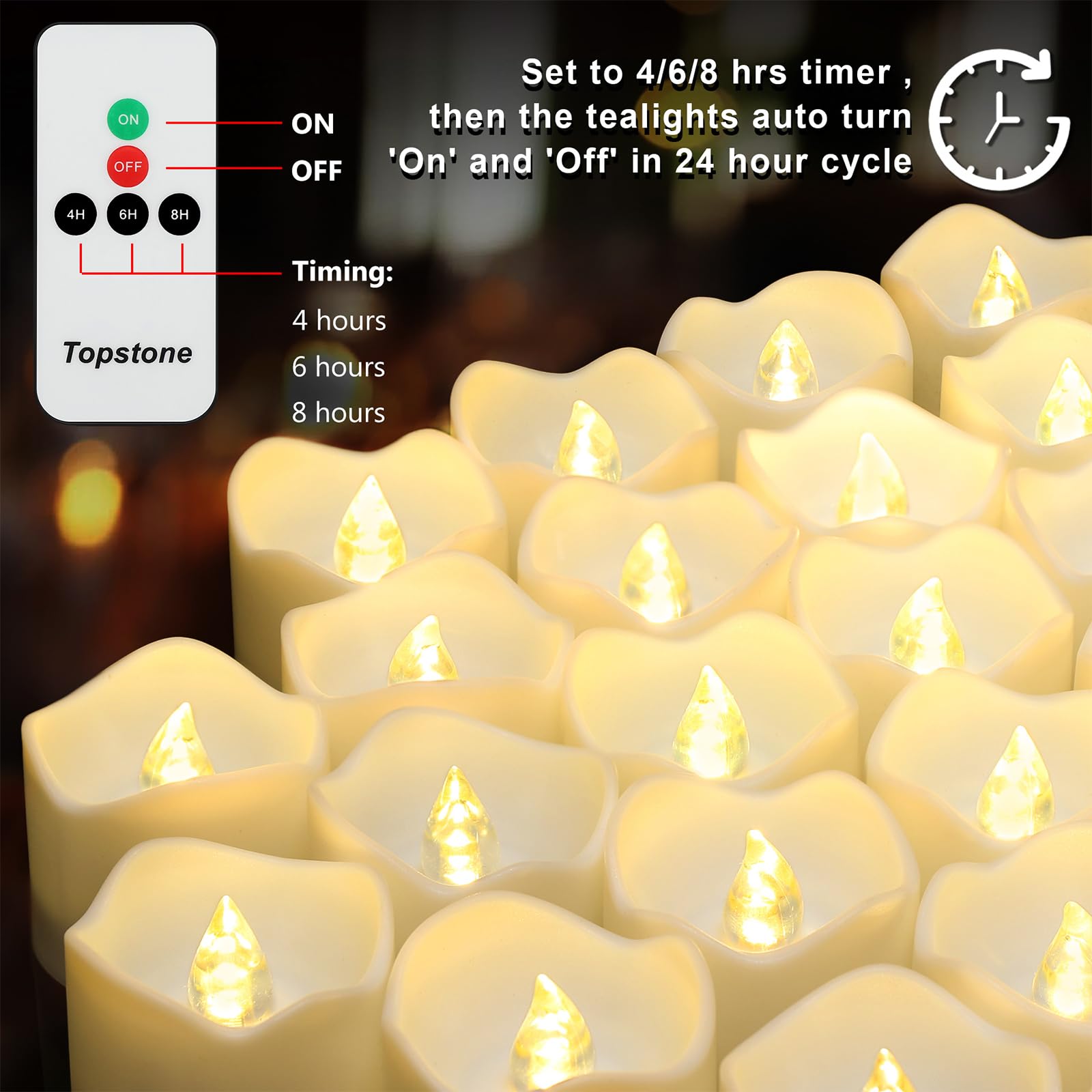 Topstone Remote Controlled Led Tea Lights,Flameless Candles With Timer,Cr2450 Battery Powered Candles, Electric Votive Candle,Fo