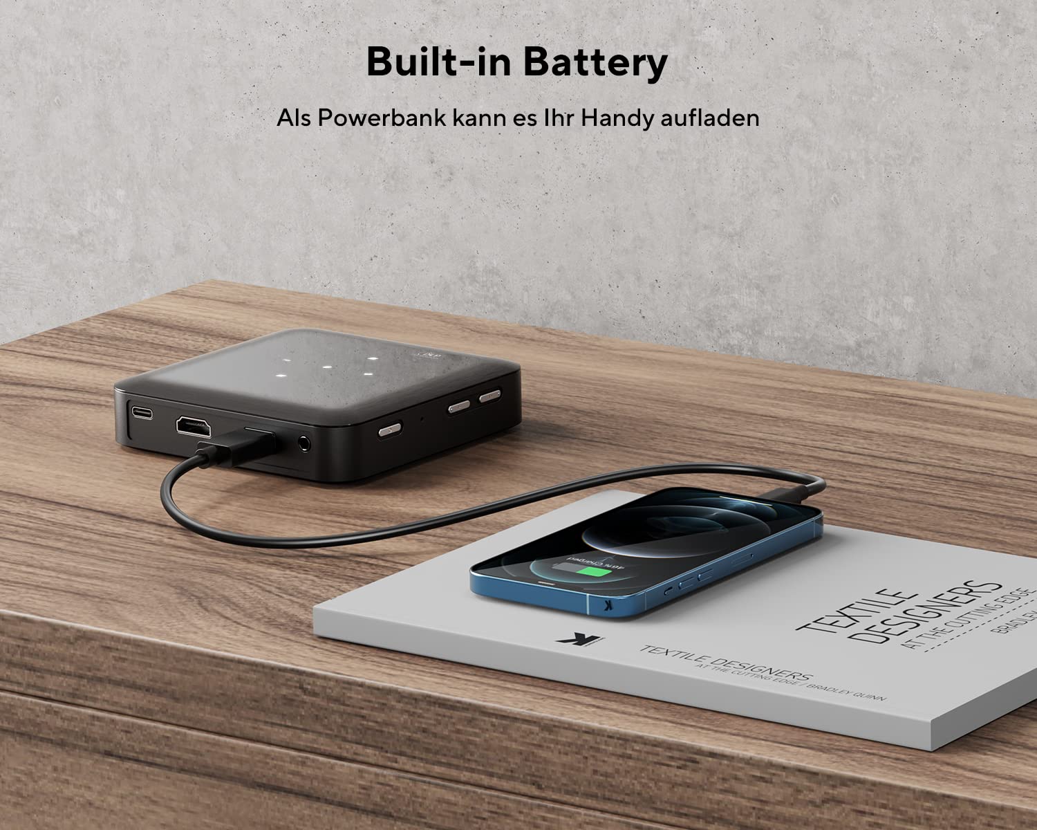 Mini Projector, Akiyo Portable Projector For Outdoor Built In Battery, Dlp Short Throw Projector, 1080P Full Hd Supported Video