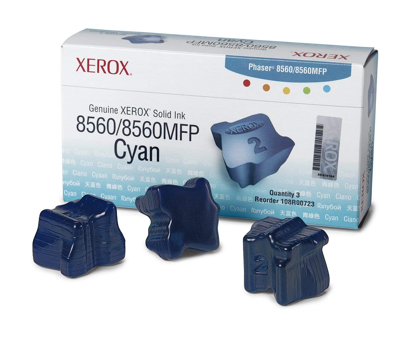 Xerox 108R00723 Solid Ink Stick, 3,400 Page Yield, Cyan, 3/Box