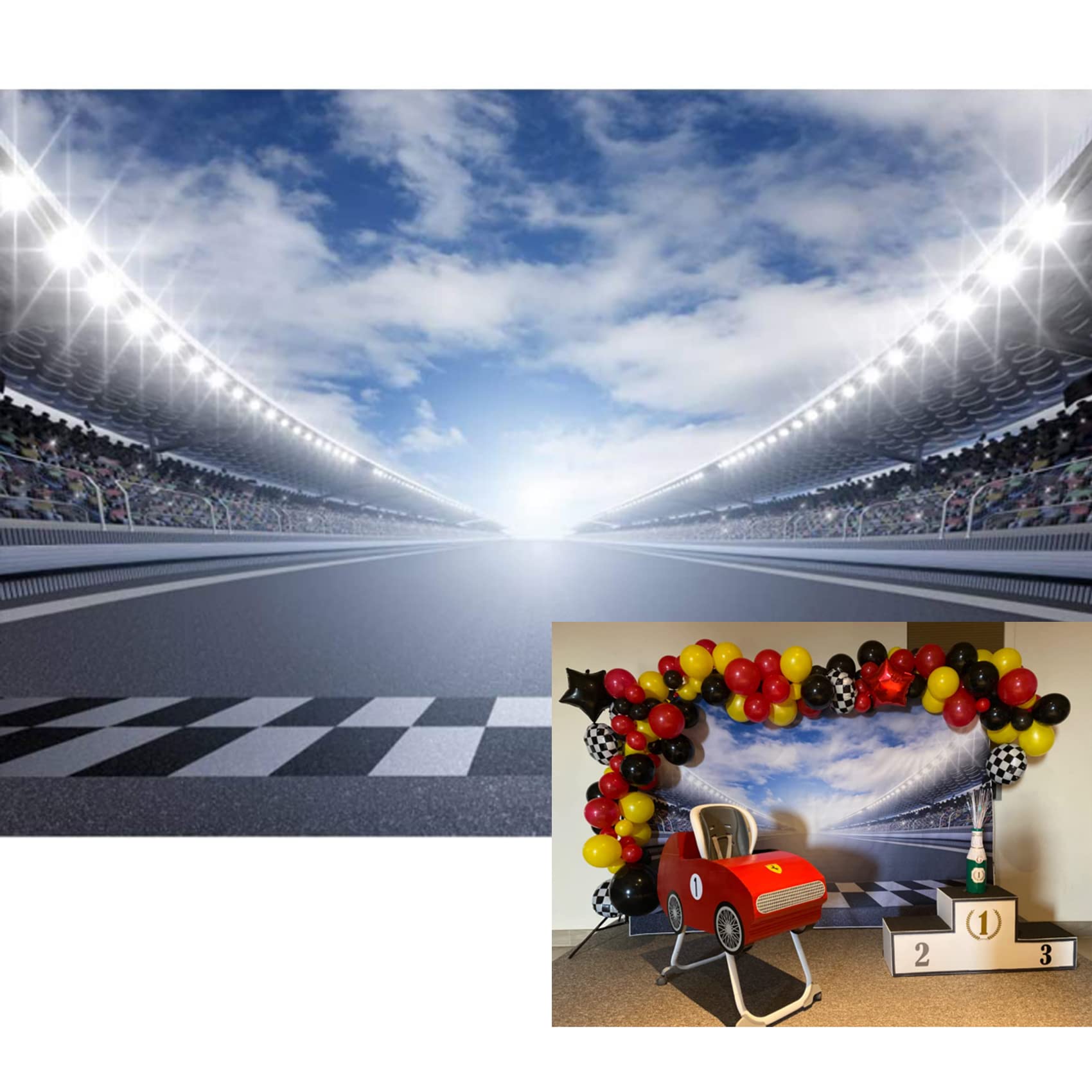 Csfoto 7X5Ft Finish Line Race Track Backdrops Racing Backdrop Track Race Background Car Backdrop For Birthday Party Bleachers Au