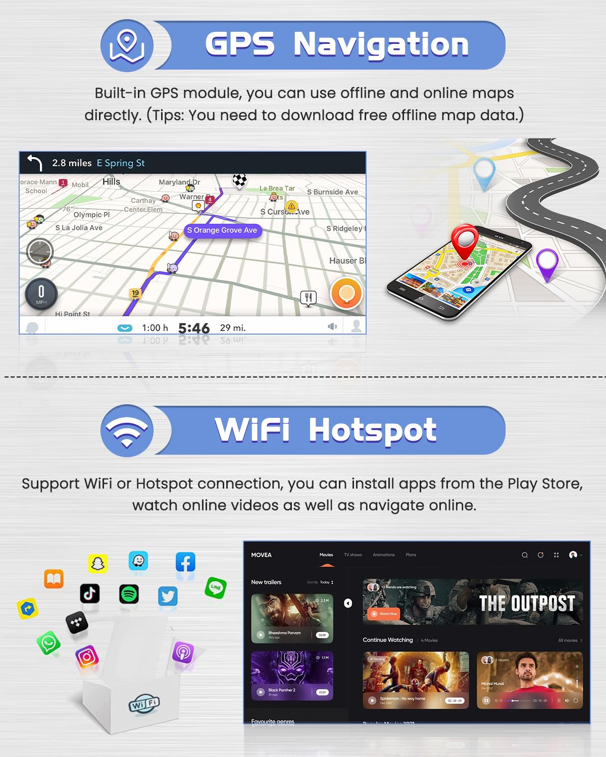 Roinvou 2+64G Android Carplay Stereo For 2003 2005 Toyota Rav4, Built In Wireless Carplay With Android Auto, 9'' Touchscreen In