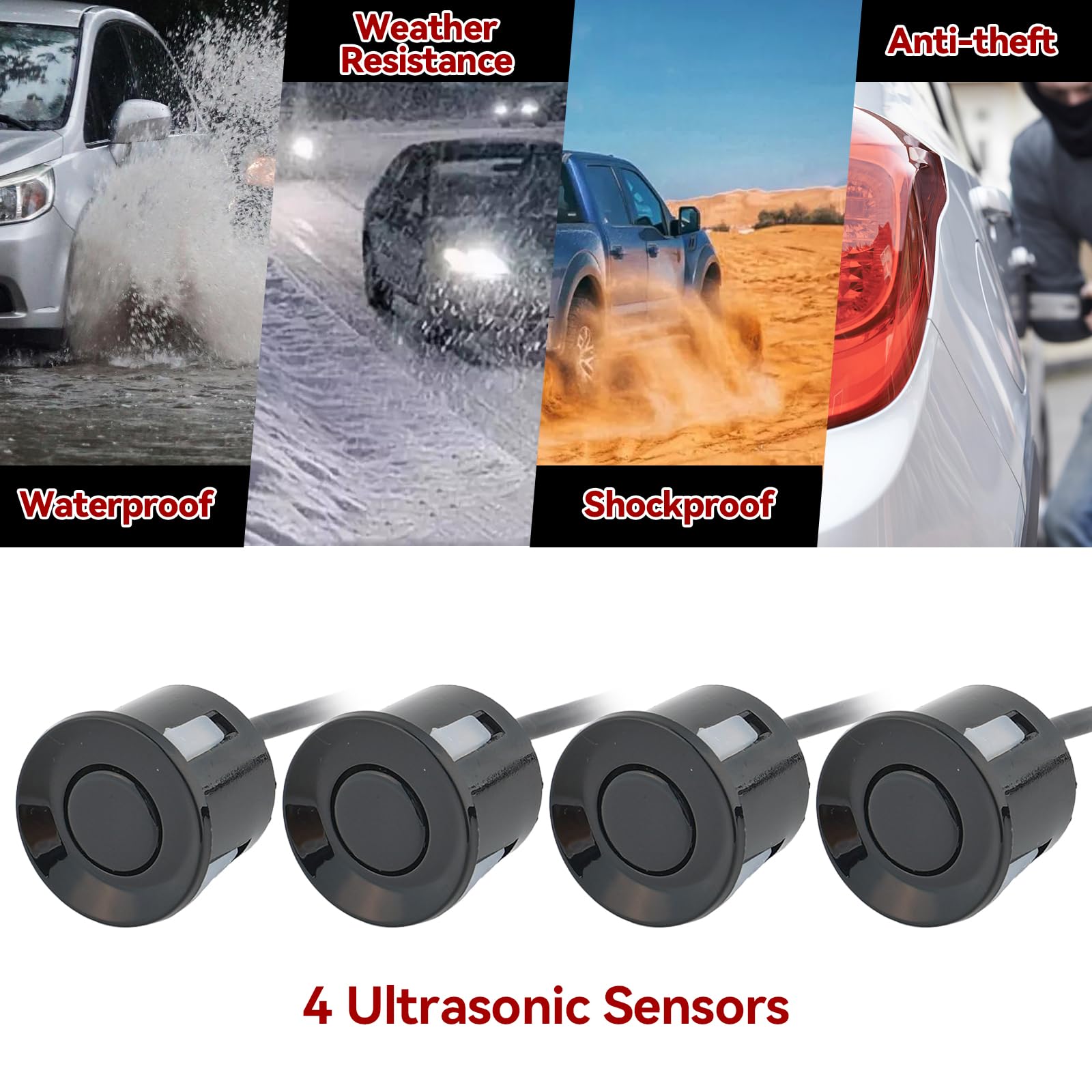 Reverse Backup Sensors Parking Radar System For Cars, 4 Parking Waterproof Detection Sensors Led Distance Display Warning Buzzer