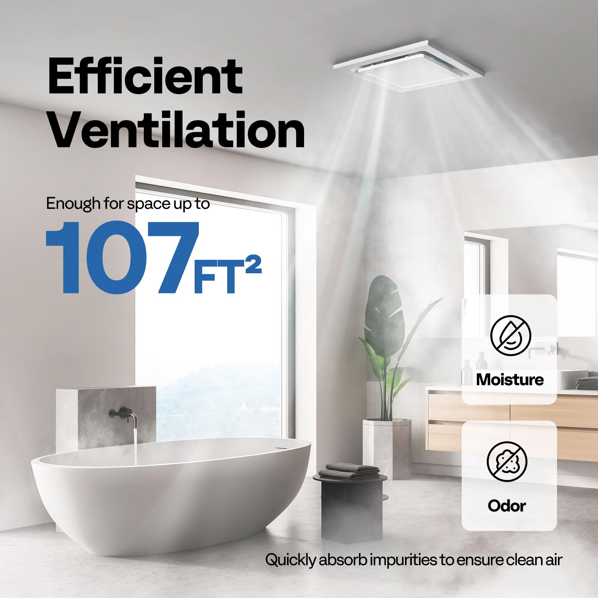 Vivohome Bathroom Exhaust Fan With Light, 165Cfm Shower Ventilation Exhaust Fan With 6500K Led Light Combo,Ceiling Mount W/ 4''