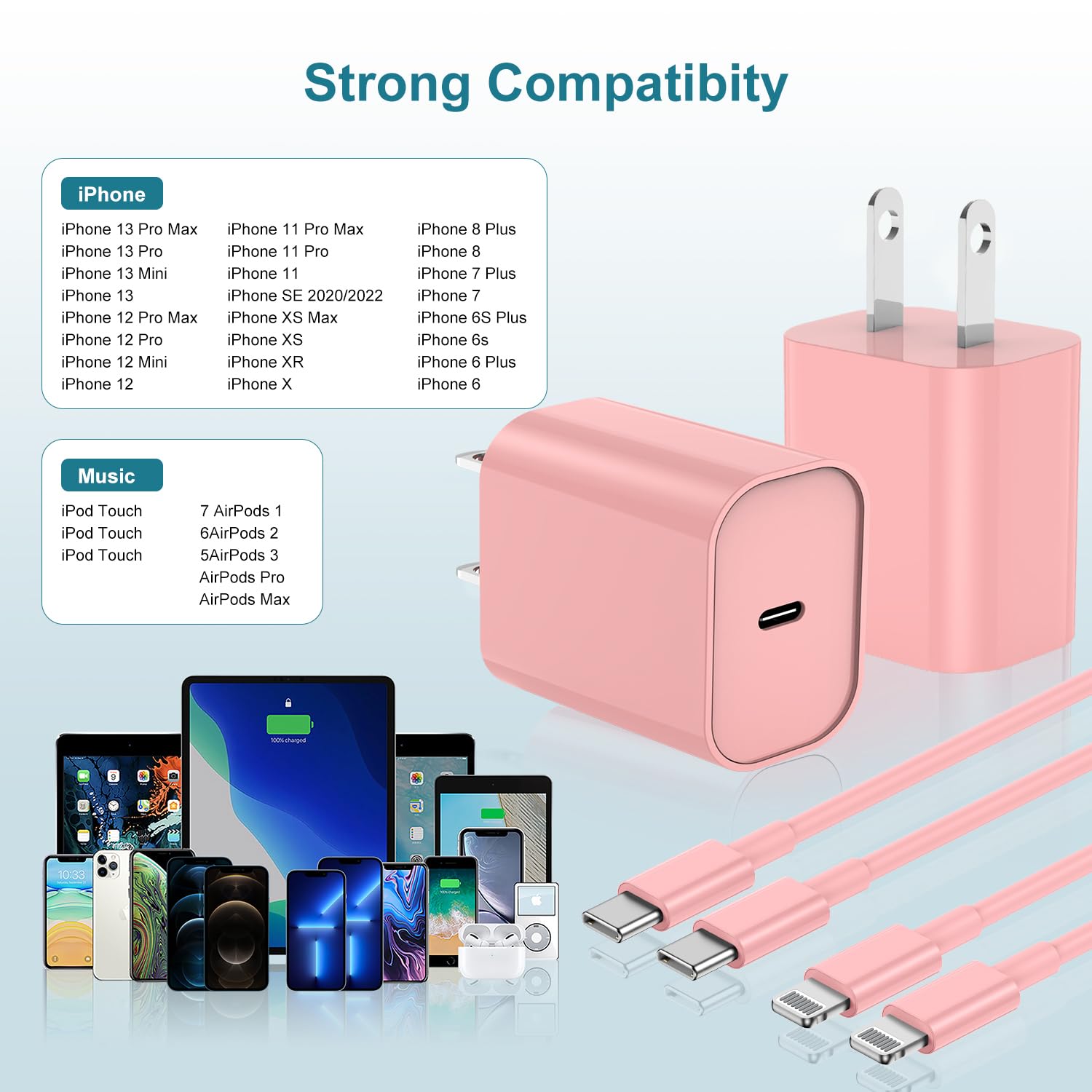 Hcoob Iphone 14 13 12 Charger, [Mfi Certified] 10Ft Long Type C To Lightning Cable Fast Charging, 20W Usb C Fast Charger Block F