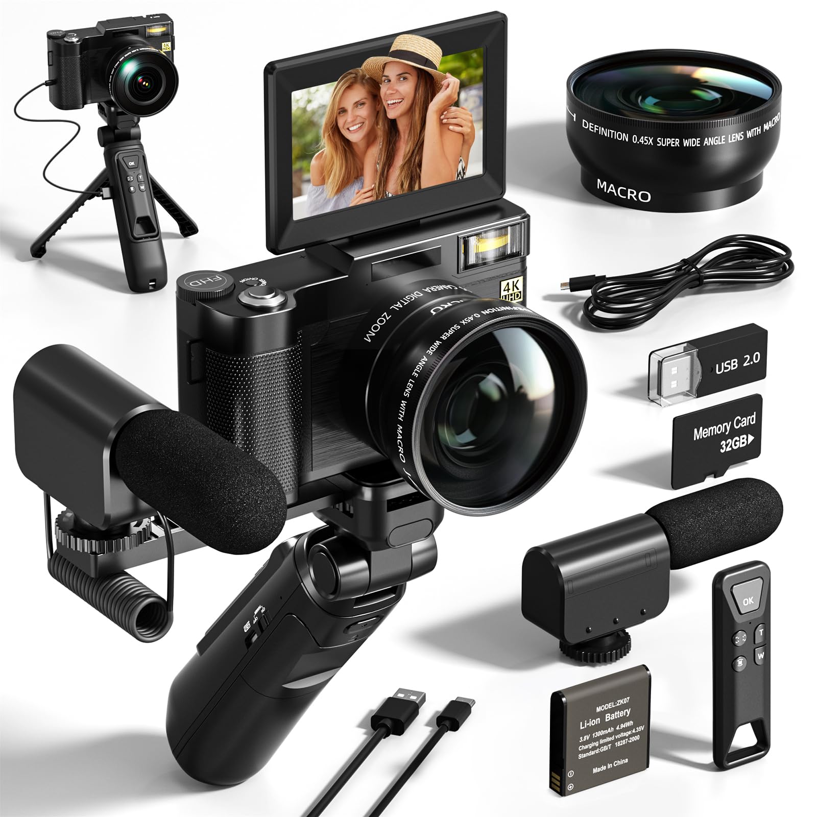 48MP Digital Cameras for Photography, 4K Video Vlogging Camera for Vloggers, Autofocus Flip Screen Cameras for Photography,Tripo