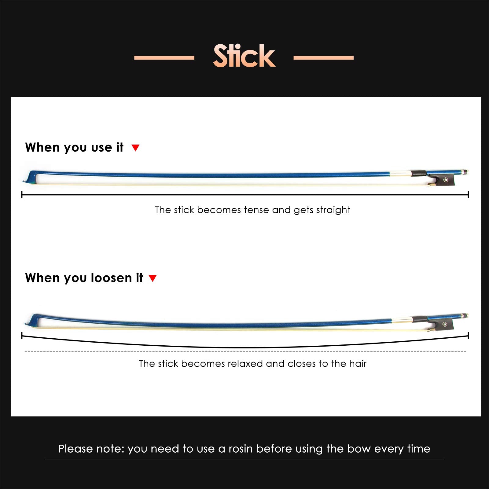 Violin Bow Stunning Fiddle Bow Carbon Fiber For Violins (Blue, 1/8)