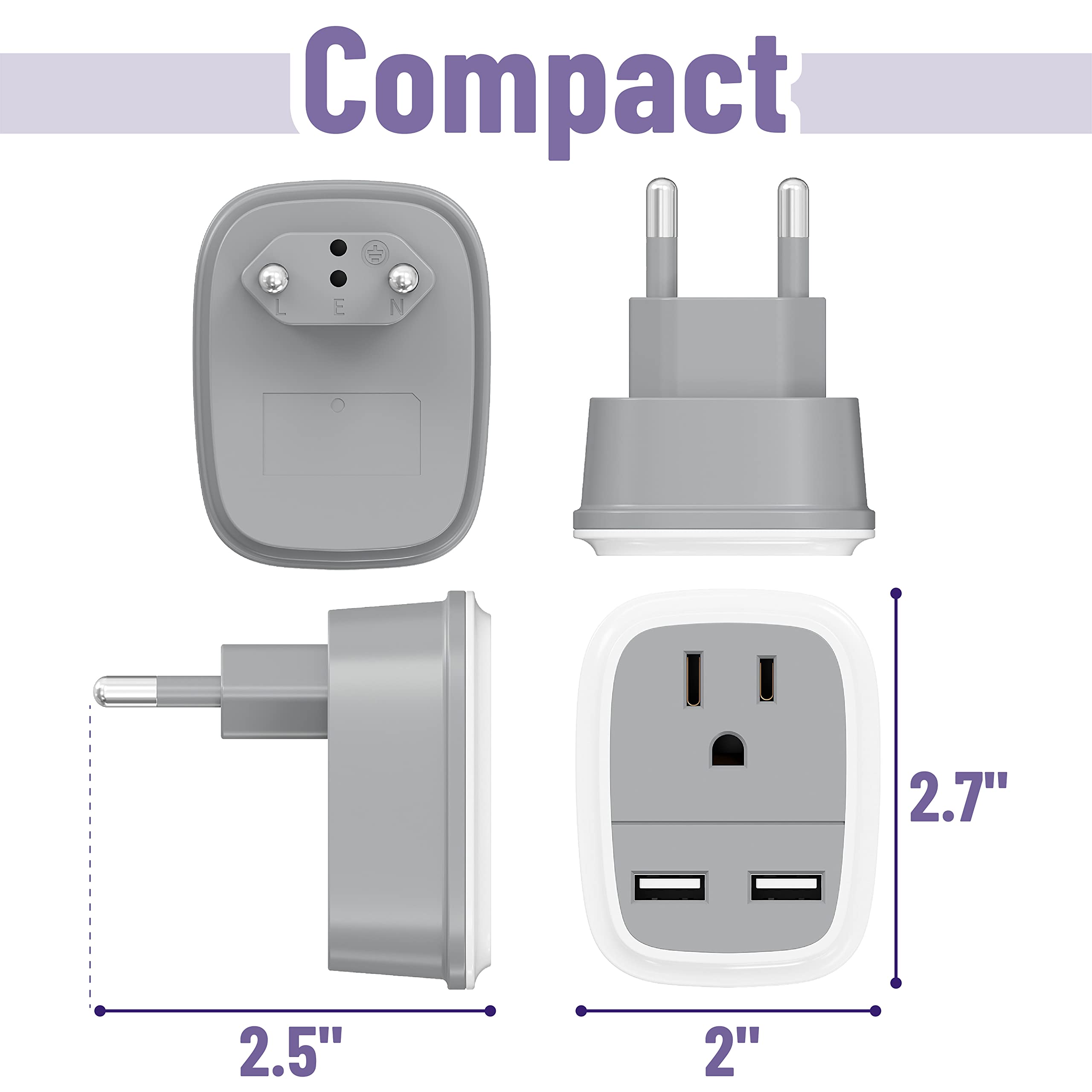 Bates  European Travel Plug Adapter, Adapter With Usb, European Plug Adapter, Us To Europe Plug Adapter, Converters And Adapters