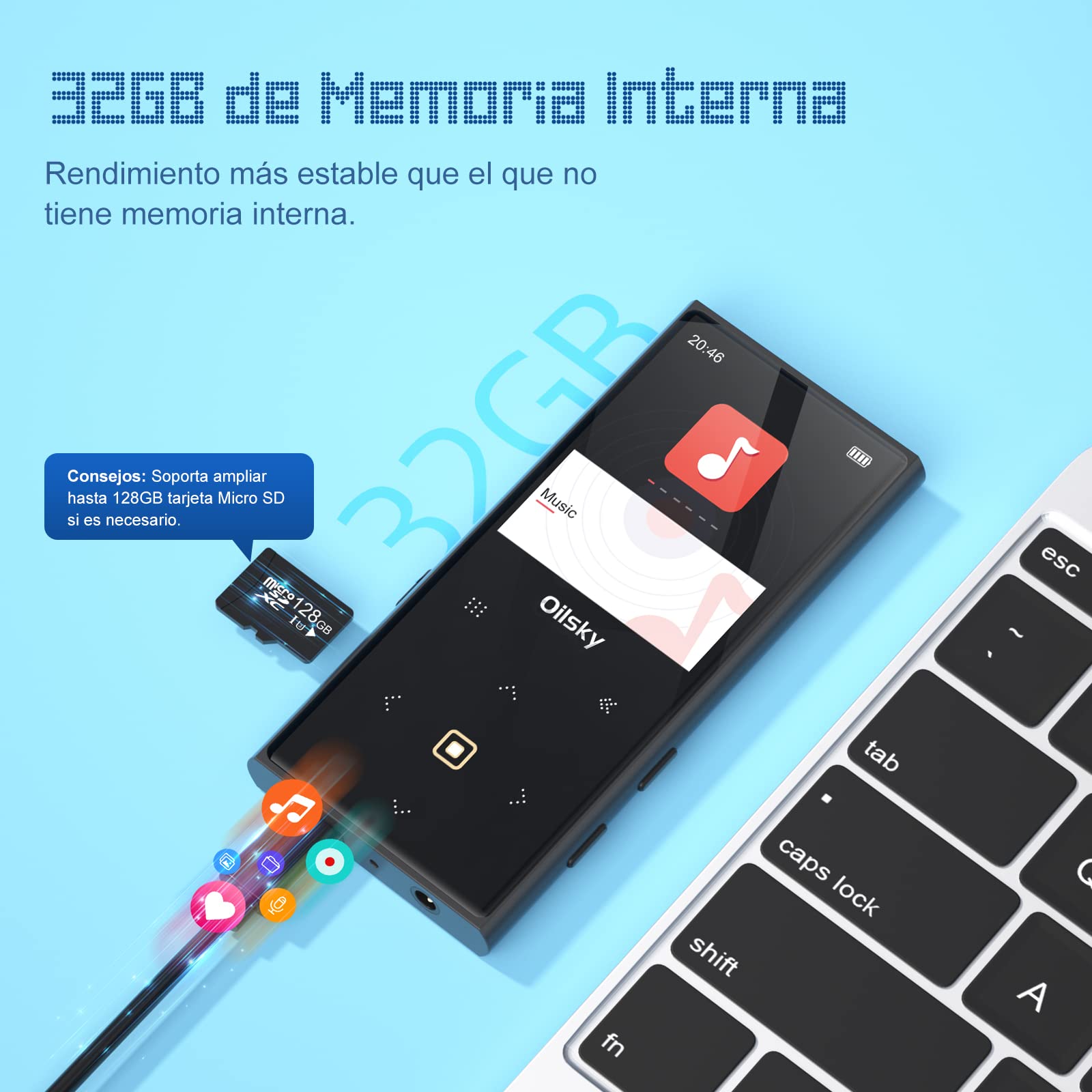 Mp3 Player, Oilsky 32Gb Music Player With Bluetooth 5.0, Lightweight Portable Lossless Mp3 With Fm Radio, Built In Speaker, Touc