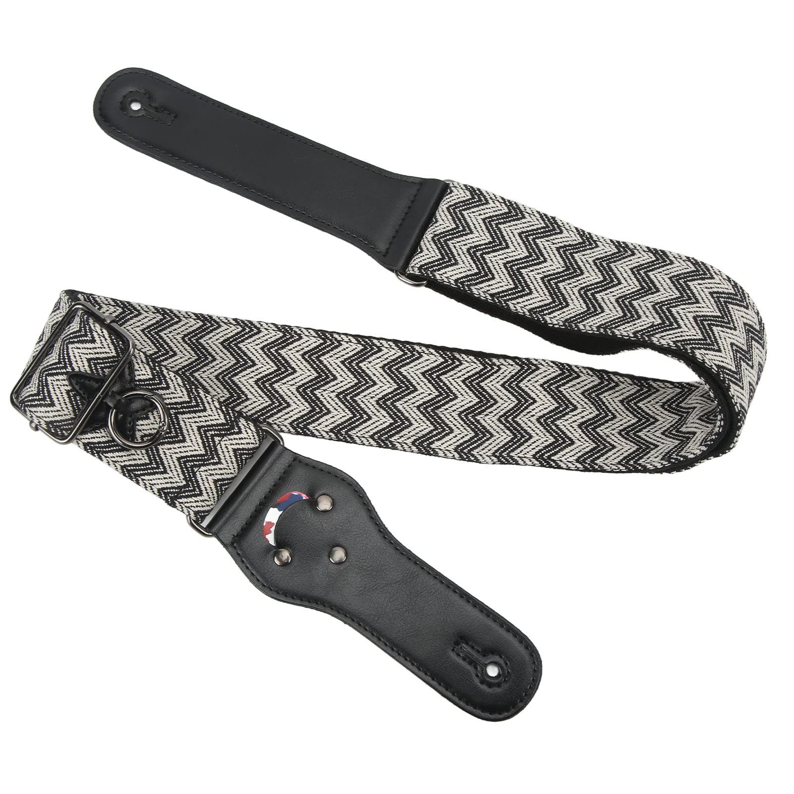 Ubervia Guitar Strap, Portable Bass Shoulder Strap with Pick for Everyday Use (Black White Waves)