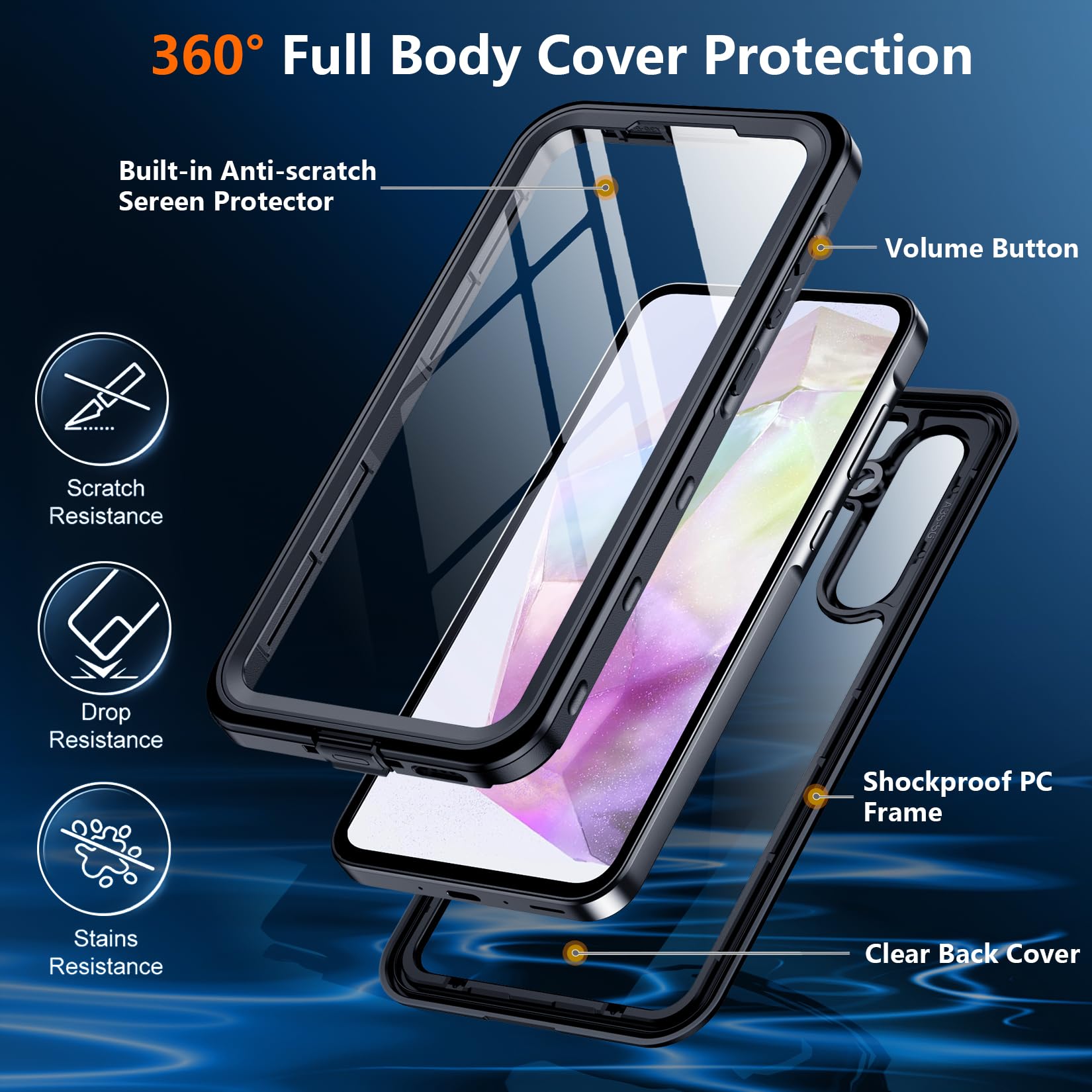 Spidercase For Samsung Galaxy A35 5G Case Waterproof,Full Heavy Duty Protection,Built In Screen&Camera Protector,Military Shockp