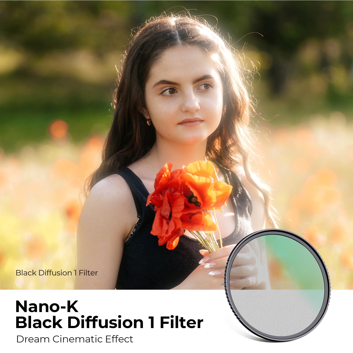 K&F Concept 58Mm Black Diffusion 1 Filter Mist Cinematic Effect Filter With 18 Multi Layer Coatings For Video/Vlog/Portrait Phot