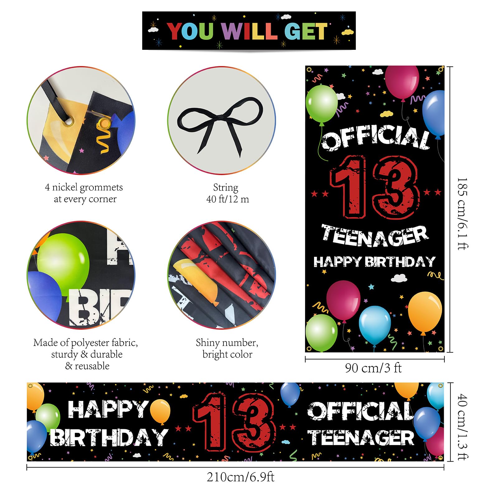 Htdzzi Happy 13Th Birthday Backdrop Decorations Kit, Official Teenager 13Th Birthday Decoration For Boys Girls, 13 Year Old Birt